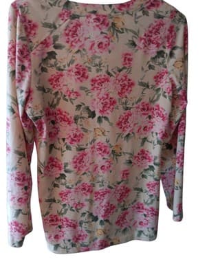 Floral Pink and Cream Women's Top size L - W/ Size 10 Forest Green Pants - Thumbnail 2