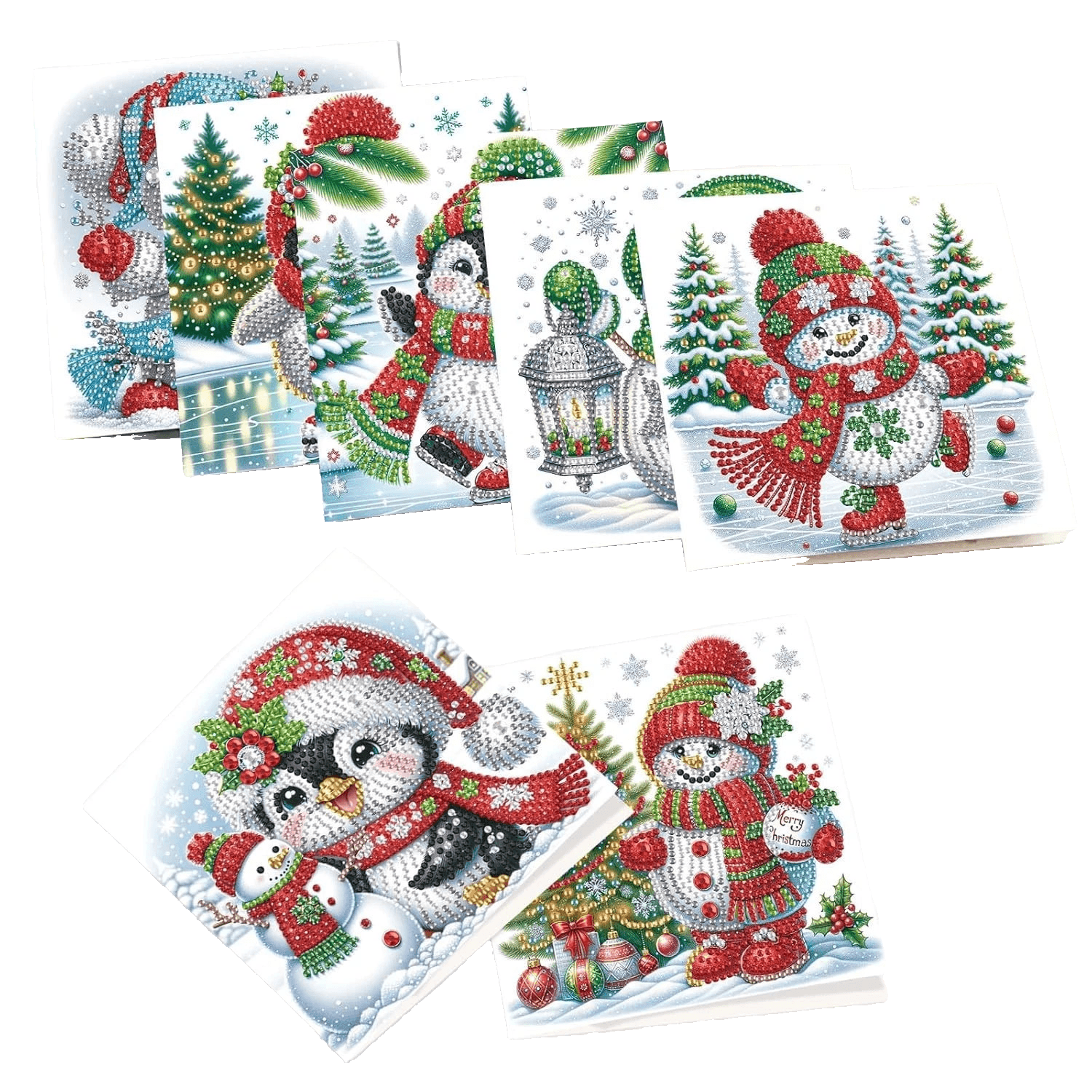 8pcs Christmas Diamond Painting Greeting Cards Christmas snowman & penguin - Thumbnail 2