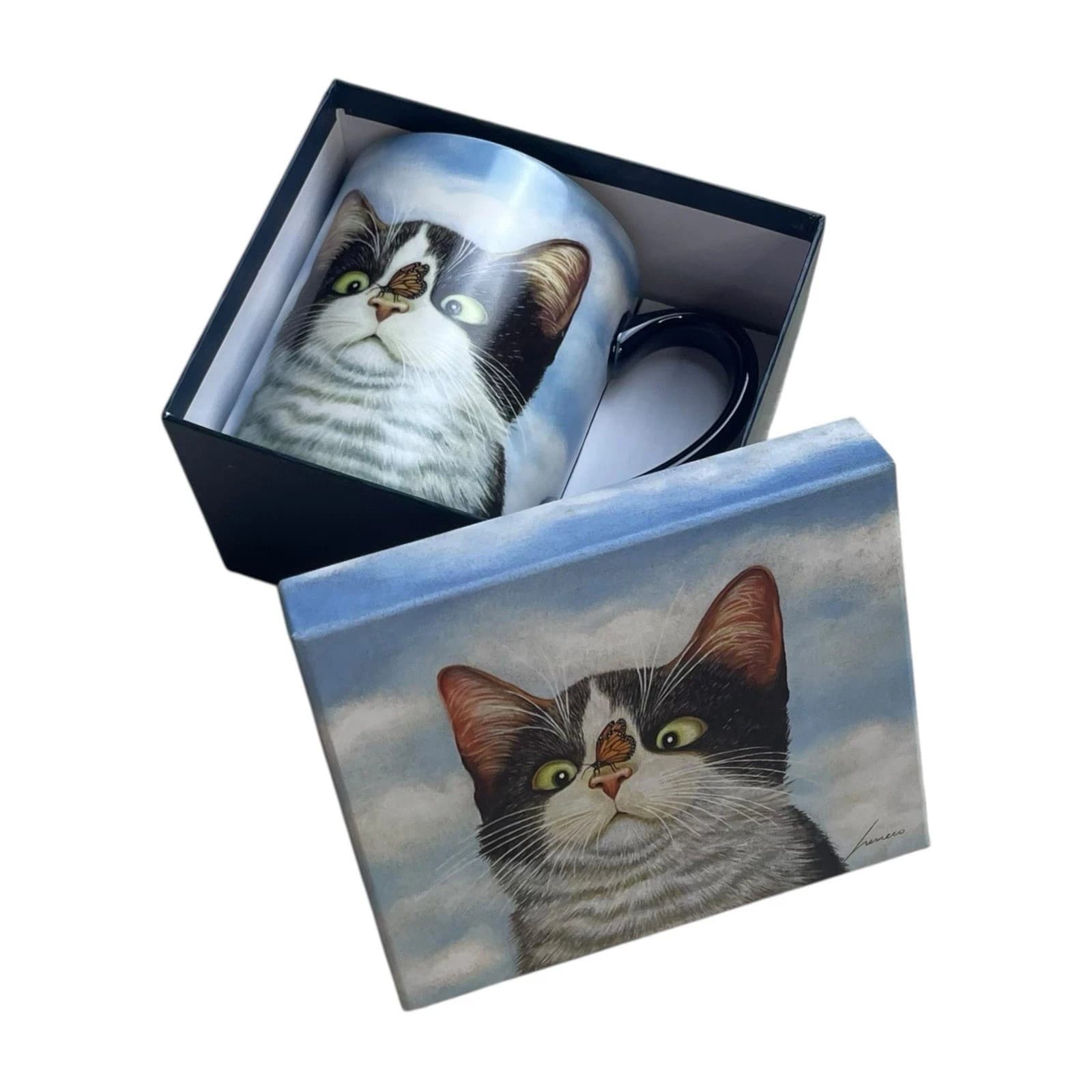 Hugo Hege 14oz Ceramic Mug Box Lowell Herrero Cross Eyed Cat Butterfly Lang 2012 - Thumbnail 2