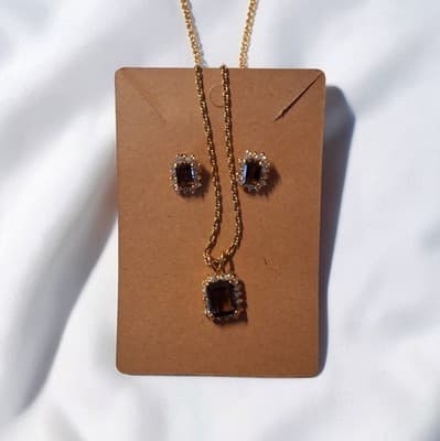 Costume Black Sapphire Necklace & Earring Set - Thumbnail 4