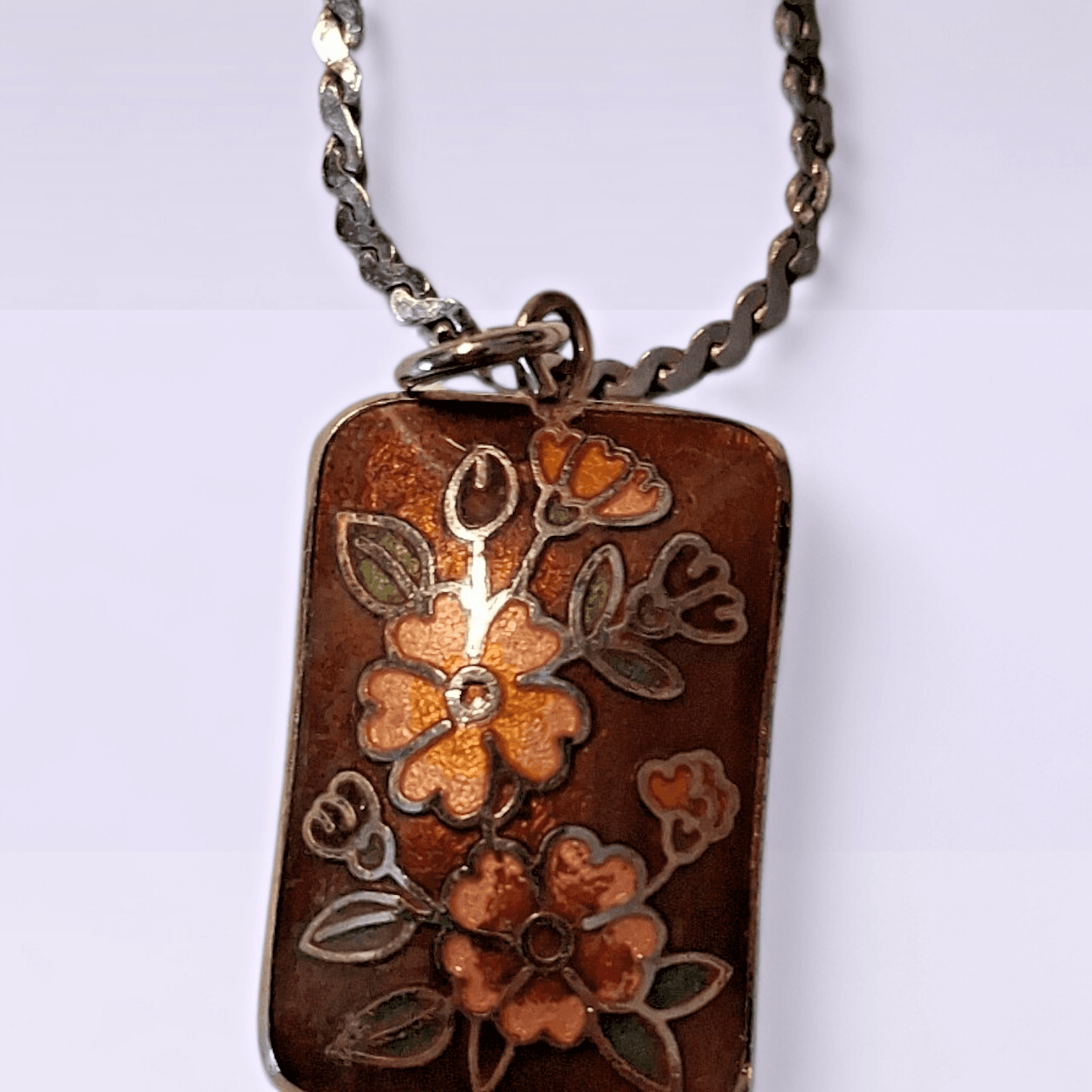 Double-Sided Cloisonne Floral Pendant Necklace (Costume) - Thumbnail 3
