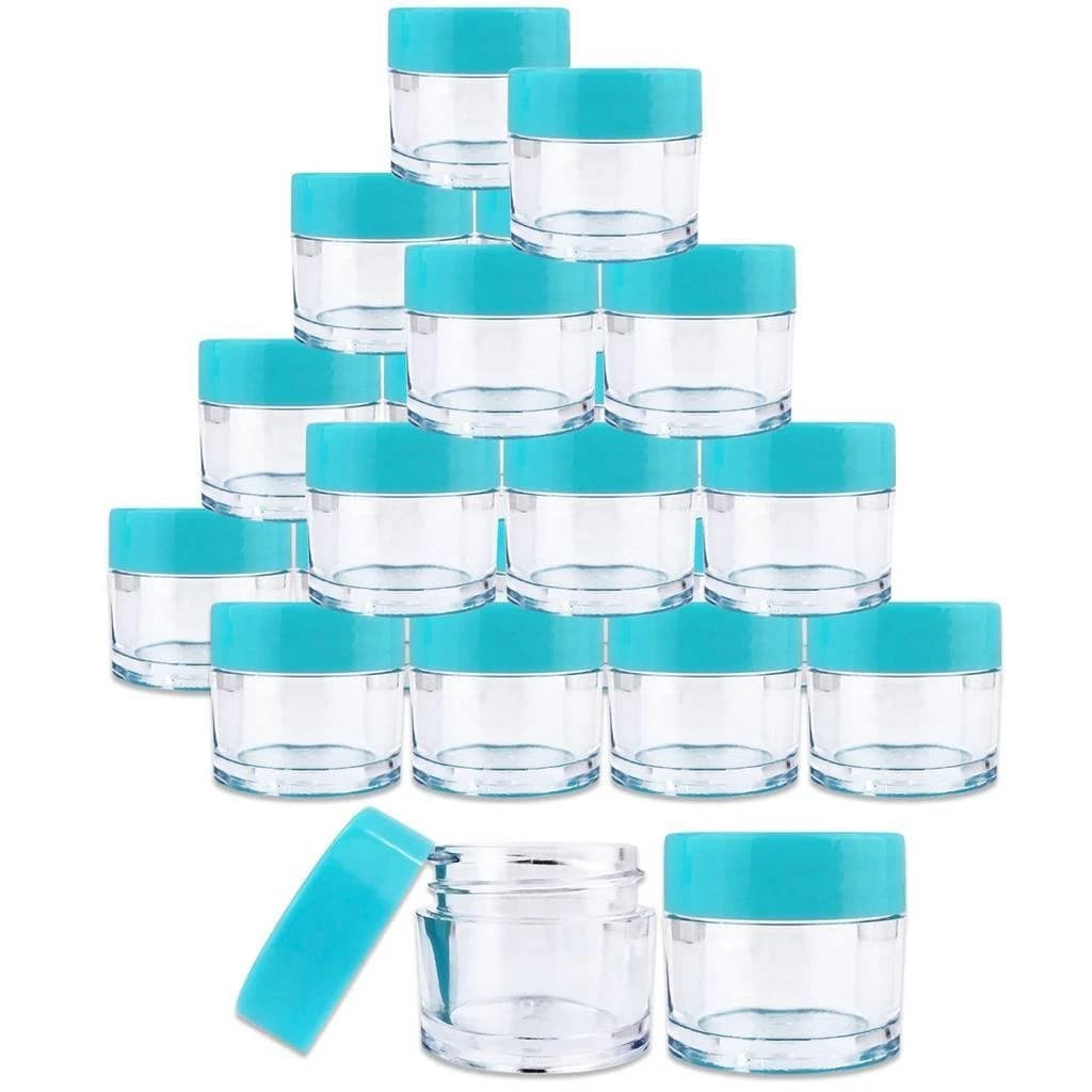 (25 & 24 PCS) 7G/7ML Clear Plastic Refillable Jars with Teal Lids - Image 1