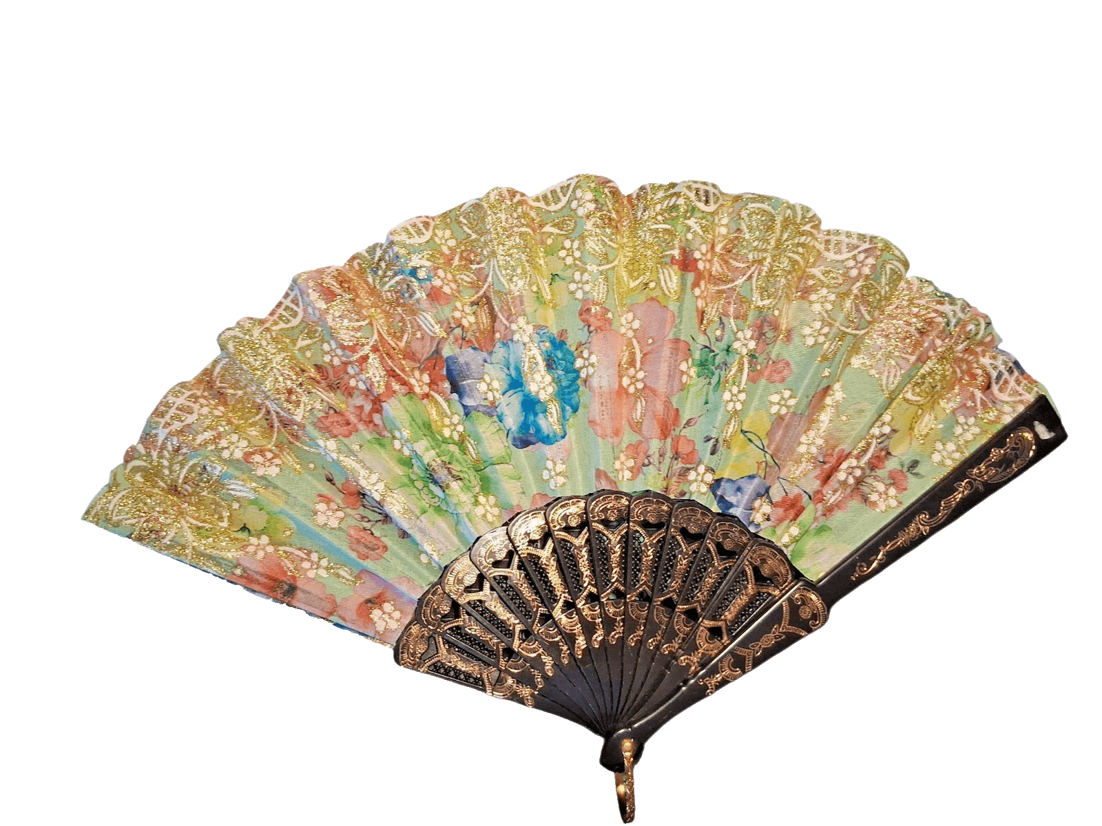Set of 3 Bright Color Spanish Plastic Dance Fan With Floral Print - Thumbnail 2