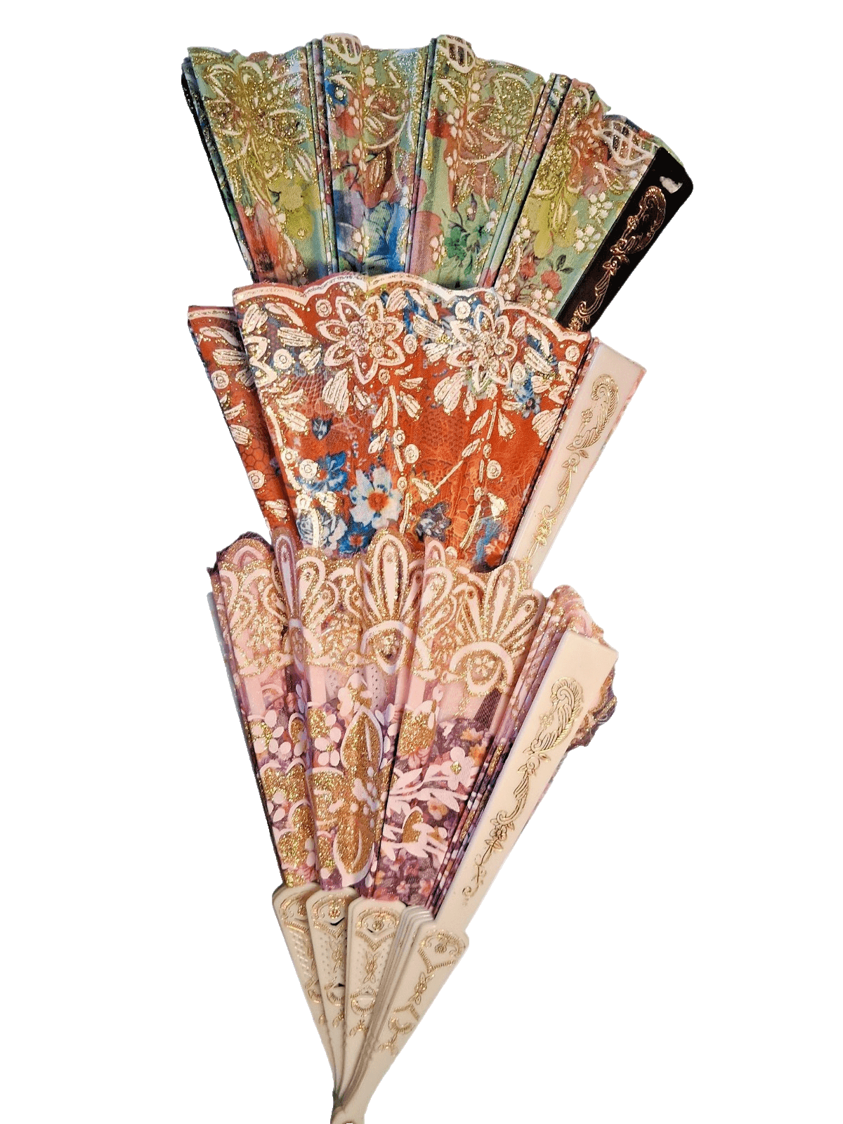 Set of 3 Bright Color Spanish Plastic Dance Fan With Floral Print - Image 1