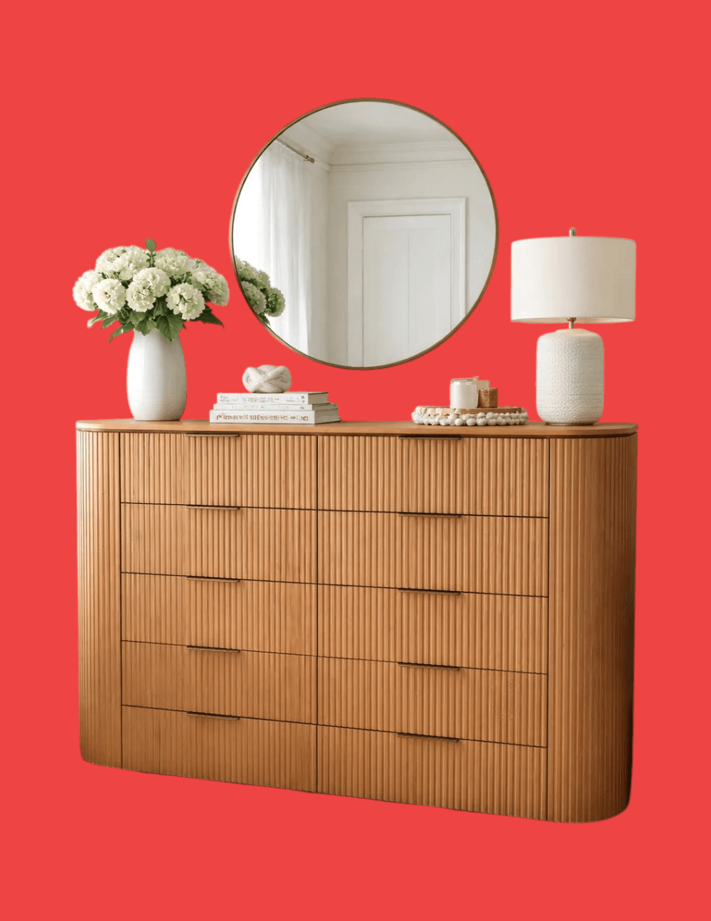 Ribbed Wood Dresser - Image 1