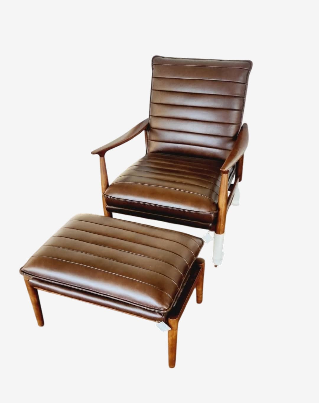 BASSETT FURNITURE ELLIS CHAIR AND OTTOMAN-TOP GRAIN LEATHER