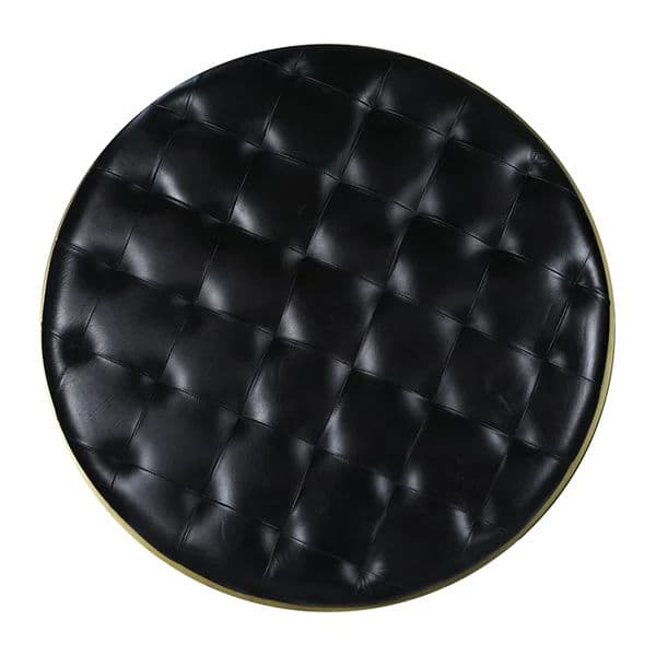 NEW Black Leather Ottoman with Antique Brass finish - Round - Thumbnail 4