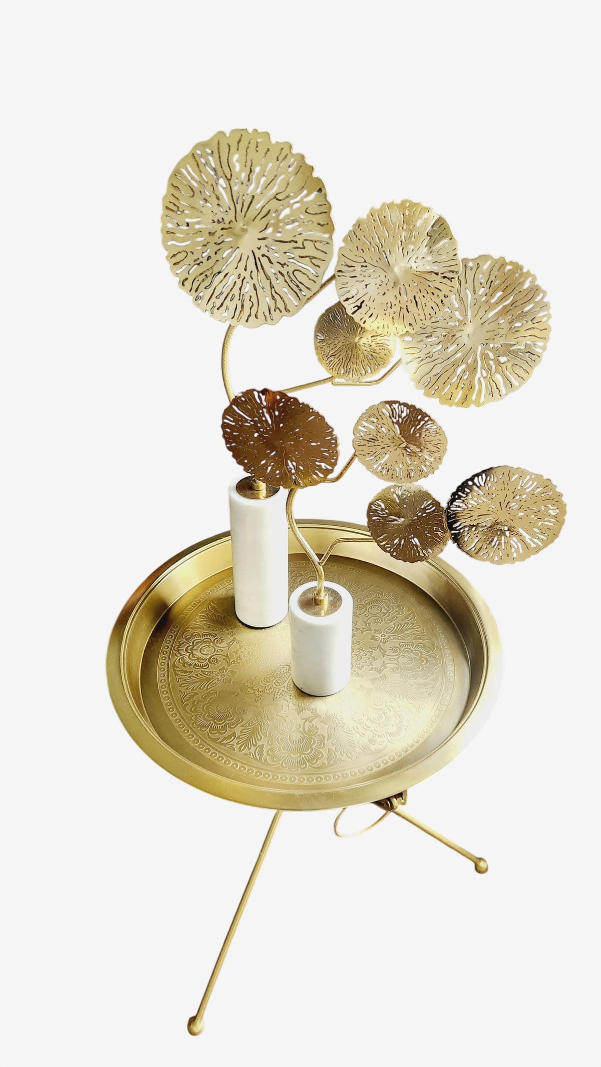 SET OF 2 , LOTUS TREE TABLE TOP DECOR WITH MARBLE BASE