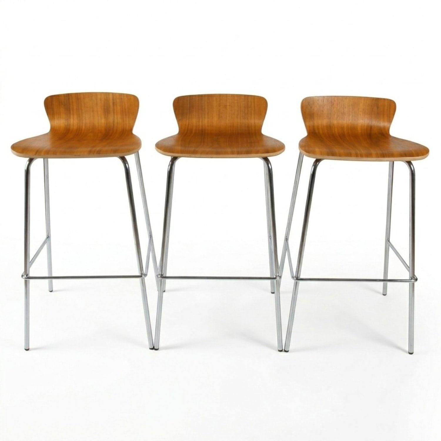 Crate & Barrel Set/3 'Felix' Modern Bar Stools - Walnut - Image 1