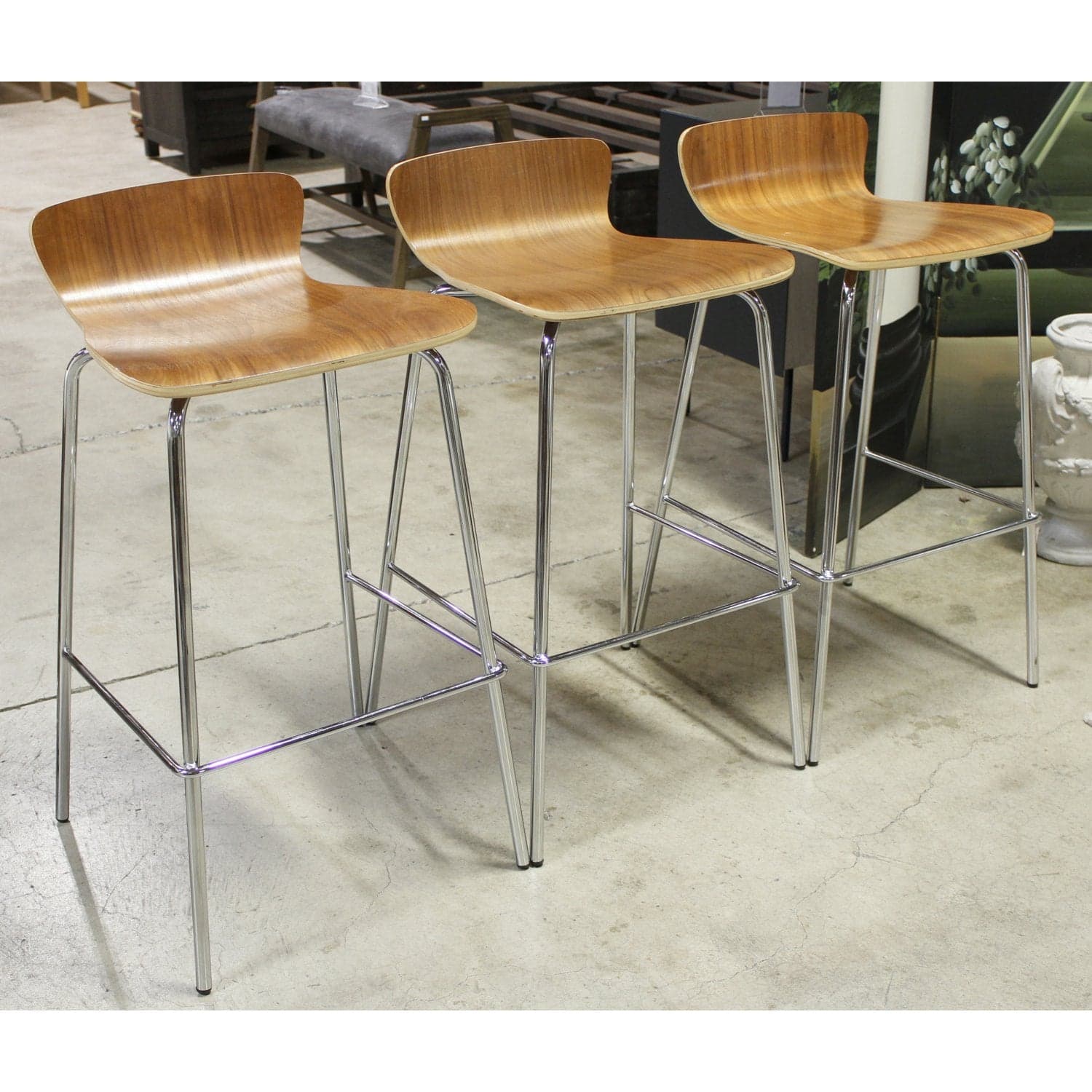 Crate & Barrel Set/3 'Felix' Modern Bar Stools - Walnut - Thumbnail 2