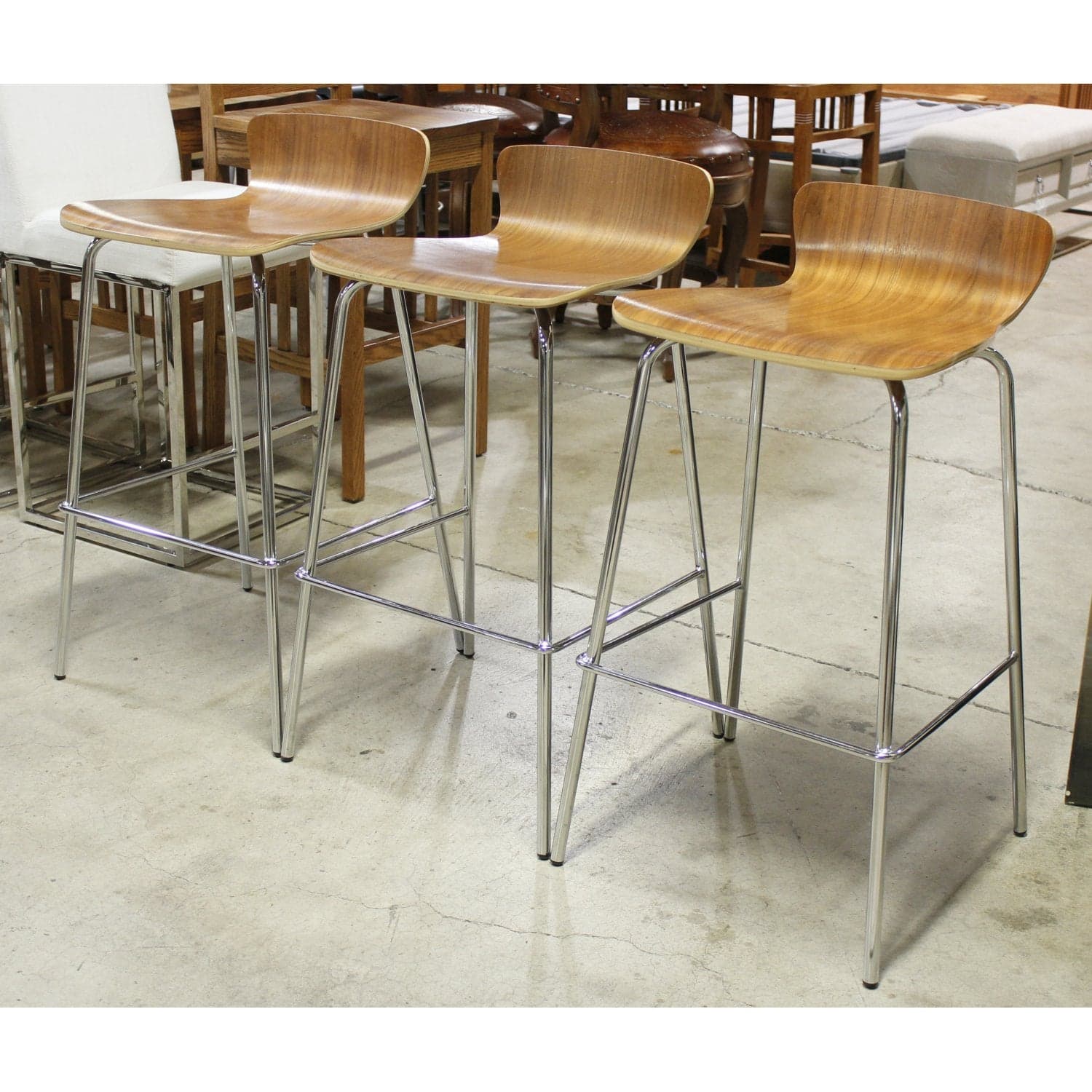 Crate & Barrel Set/3 'Felix' Modern Bar Stools - Walnut - Thumbnail 3