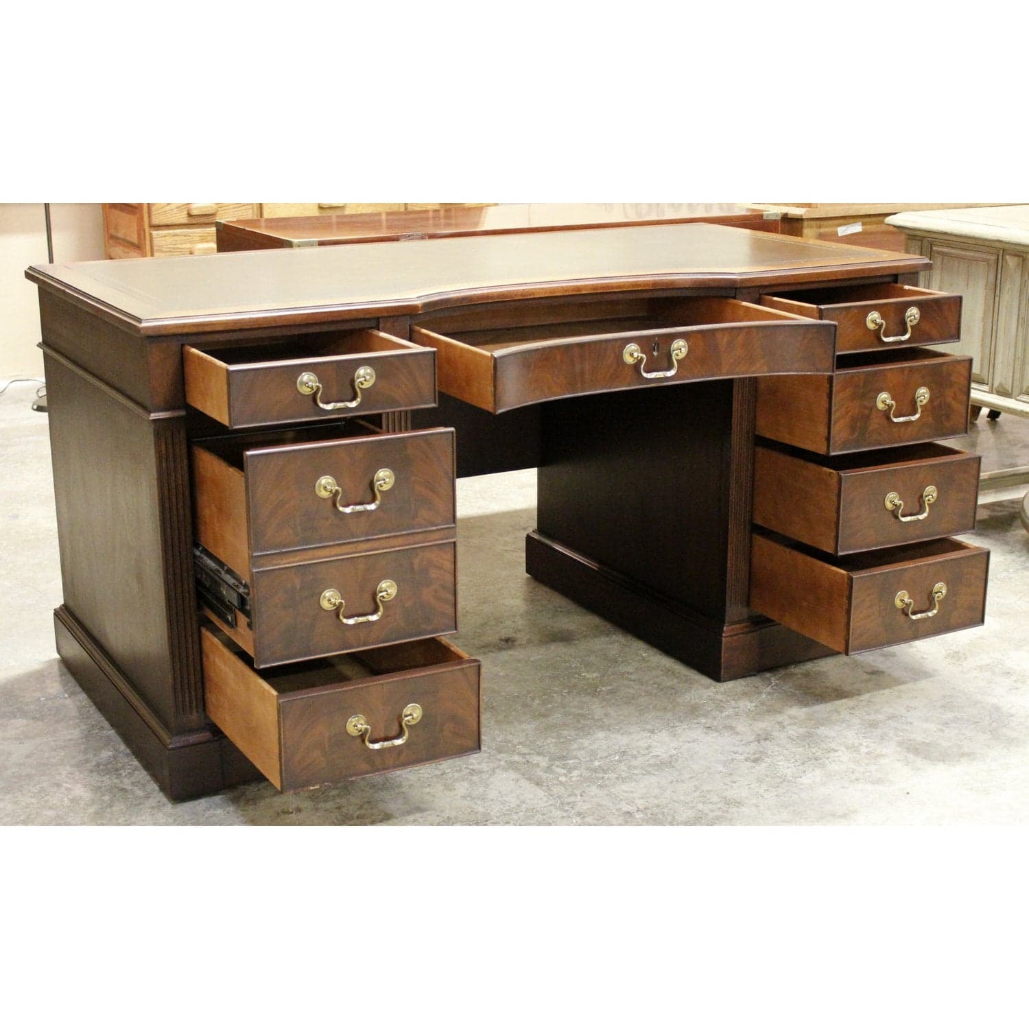 Heckman Vintage Mahogany Leather Top Desk - Thumbnail 2