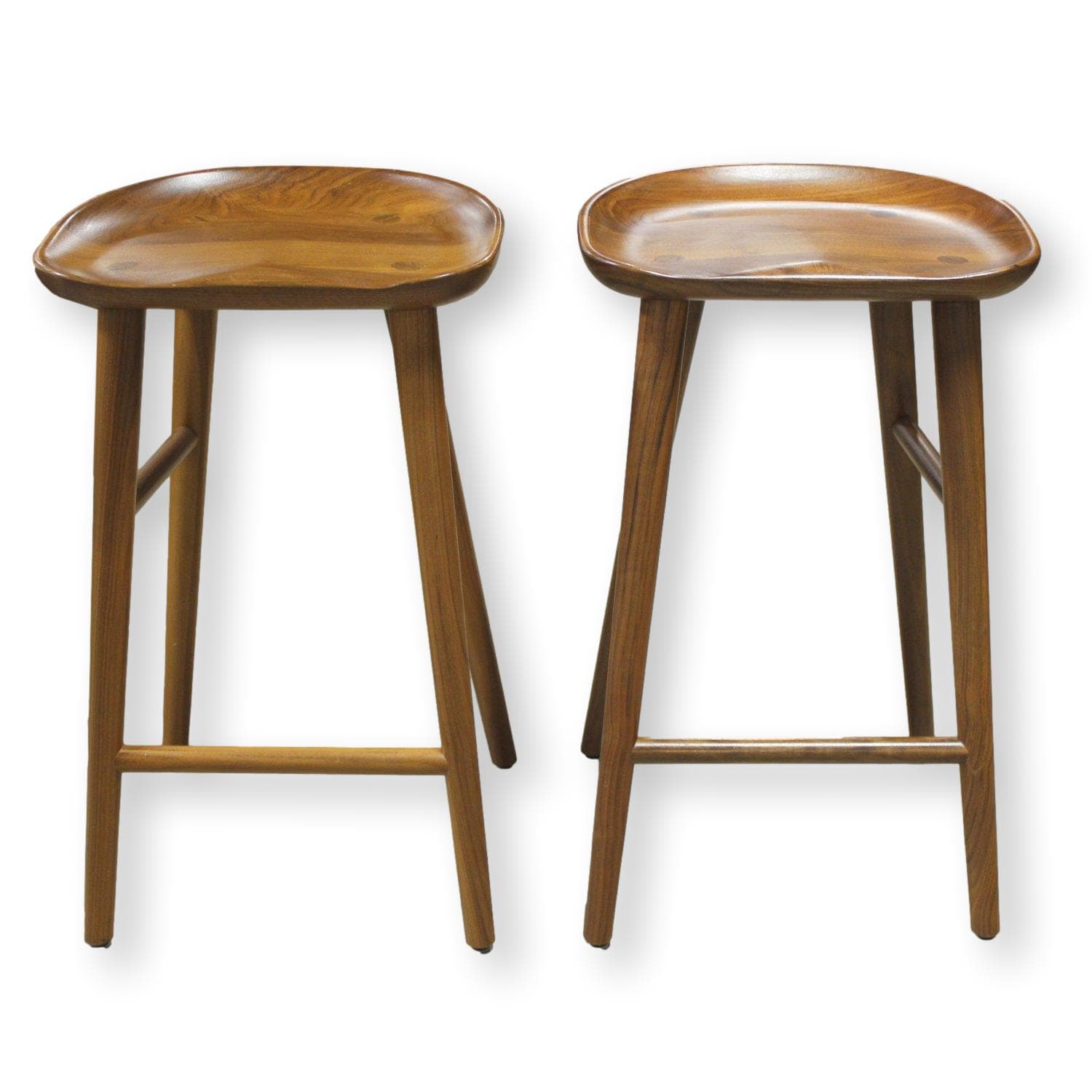 Rejuvenation Pair of Solid Walnut 'Randle Tractor' Counter Stools - Walnut - Image 1