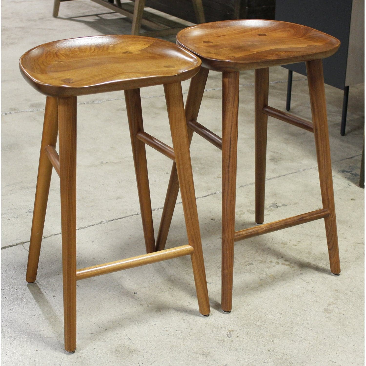 Rejuvenation Pair of Solid Walnut 'Randle Tractor' Counter Stools - Walnut - Thumbnail 2