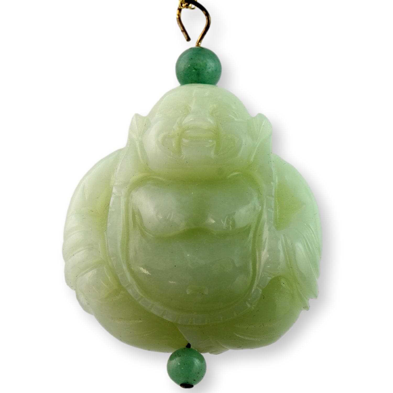 Carved Celadon Nephrite Jade Happy Buddha Pendant - 39.83G - Image 1