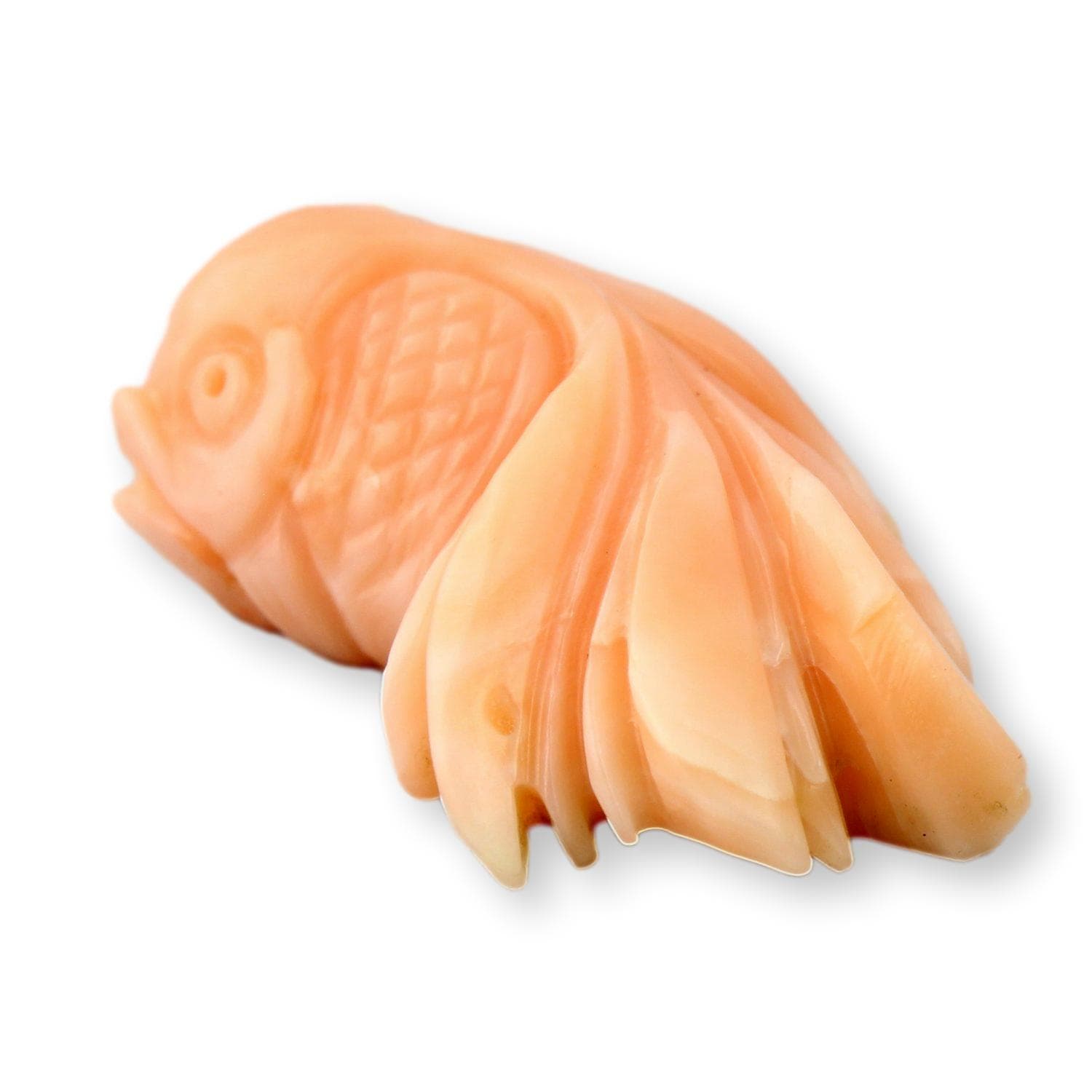 Angel Skin Coral Koi Fish Carved Pendant – Soft Blush Tones - 1.25"(l) x .75"(w) - Image 1