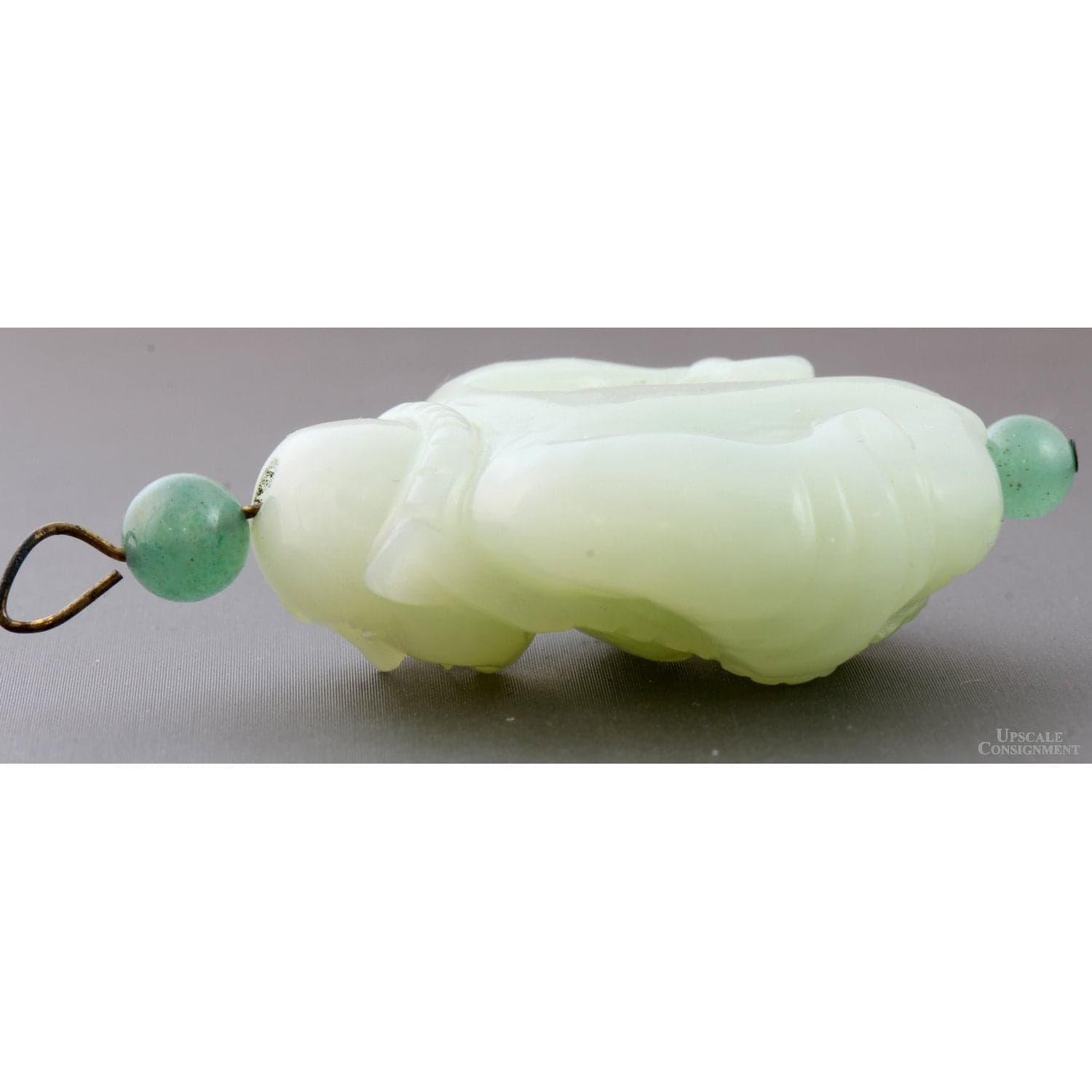 Carved Celadon Nephrite Jade Happy Buddha Pendant - 39.83G - Thumbnail 4