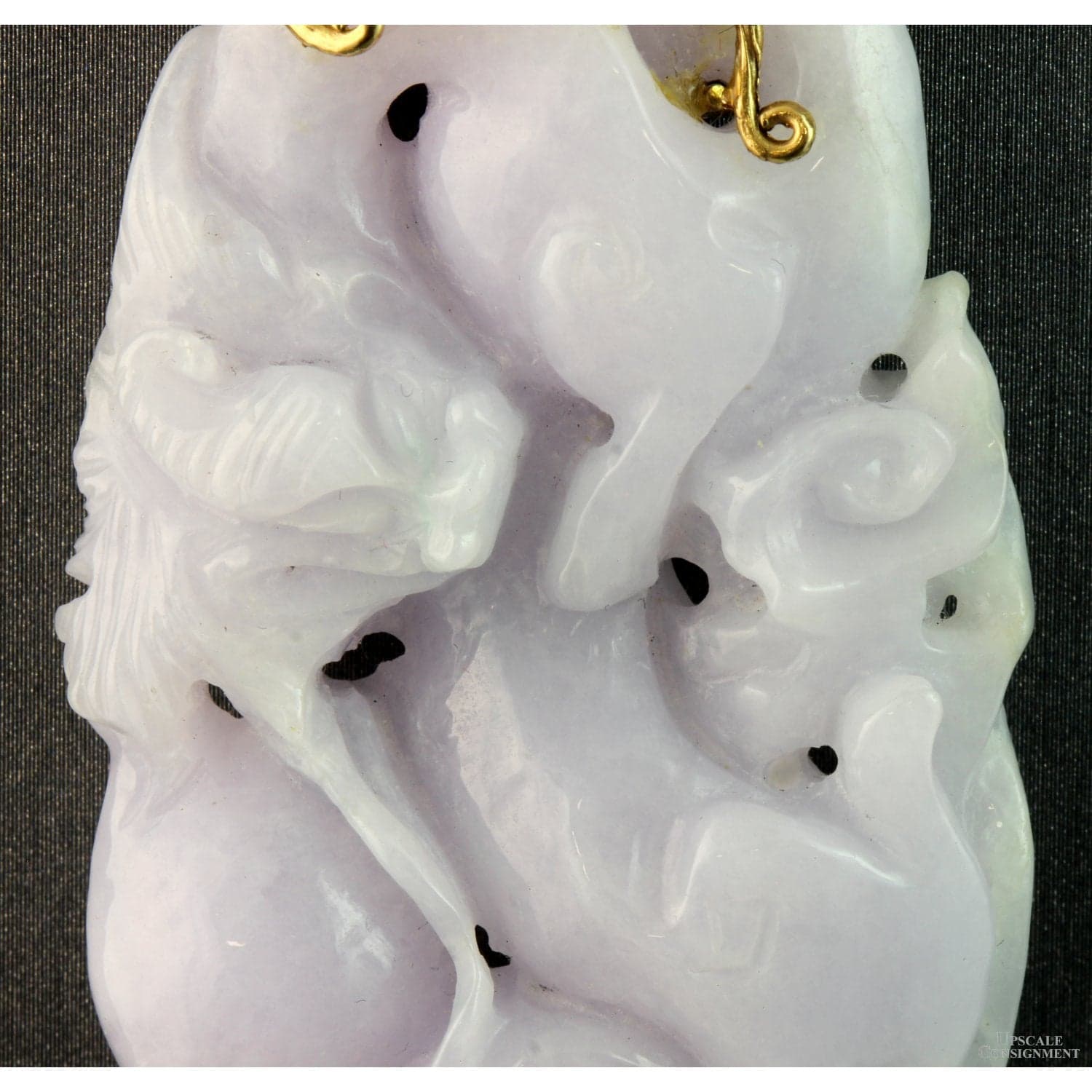 Natural Lavender Jadeite Double-Sided Carved Pendant – 14K Gold - 2.875"(L) - Thumbnail 3