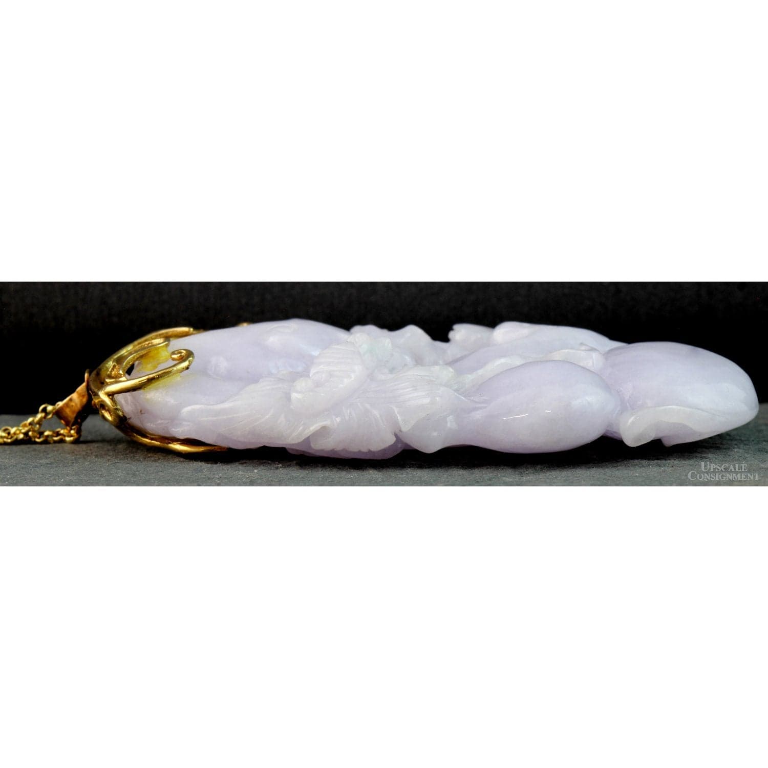 Natural Lavender Jadeite Double-Sided Carved Pendant – 14K Gold - 2.875"(L) - Thumbnail 8