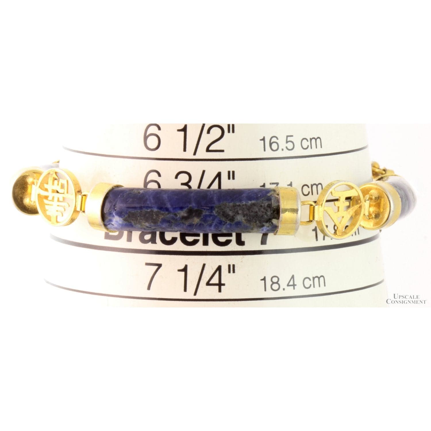 Natural Sodalite Link Bracelet with Gold Tone Accents - Safety Chain - Size 6.75 - Thumbnail 5