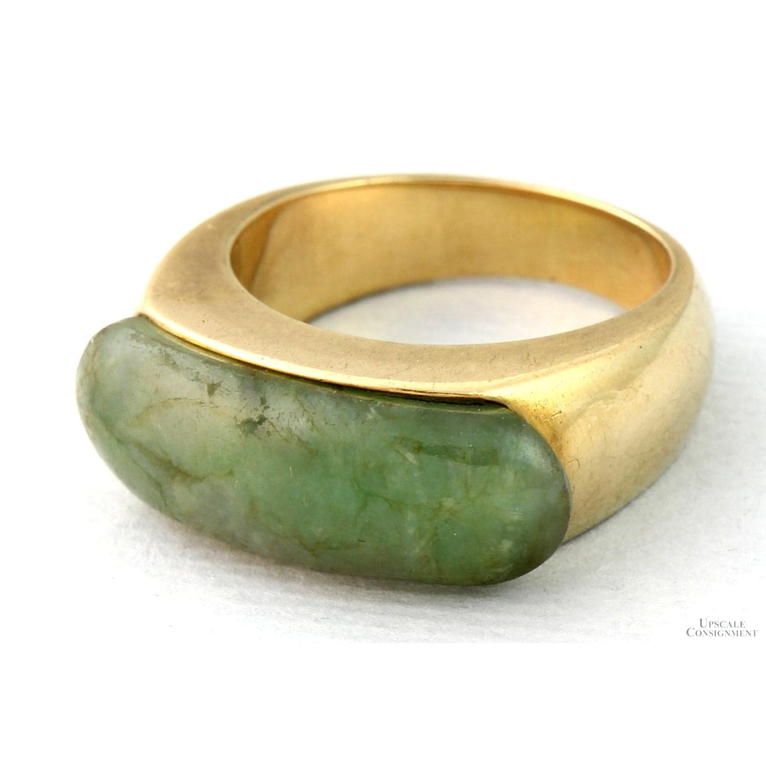 14K Yellow Gold Green Jadeite Saddle Ring – Natural Jade - Size 5.25 - Thumbnail 2