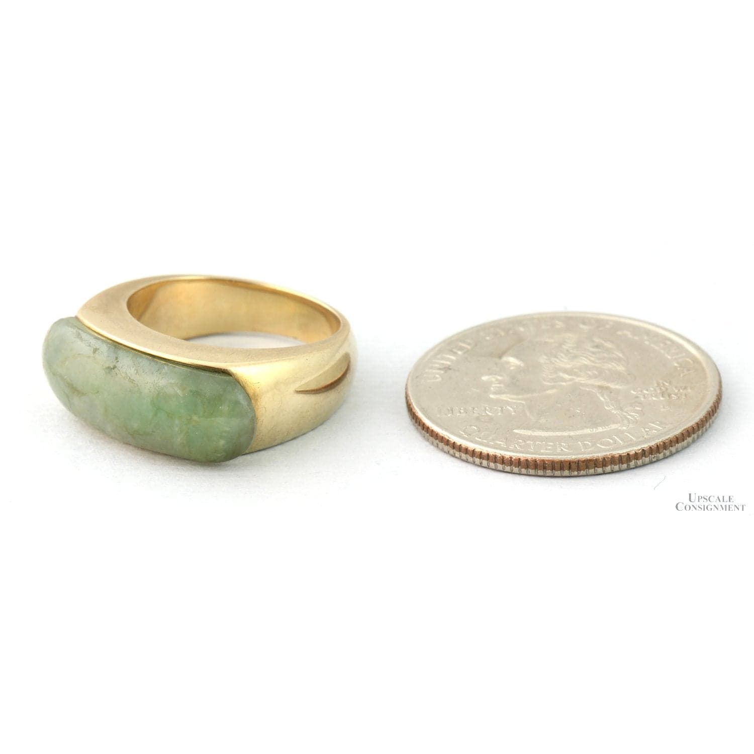14K Yellow Gold Green Jadeite Saddle Ring – Natural Jade - Size 5.25 - Thumbnail 5
