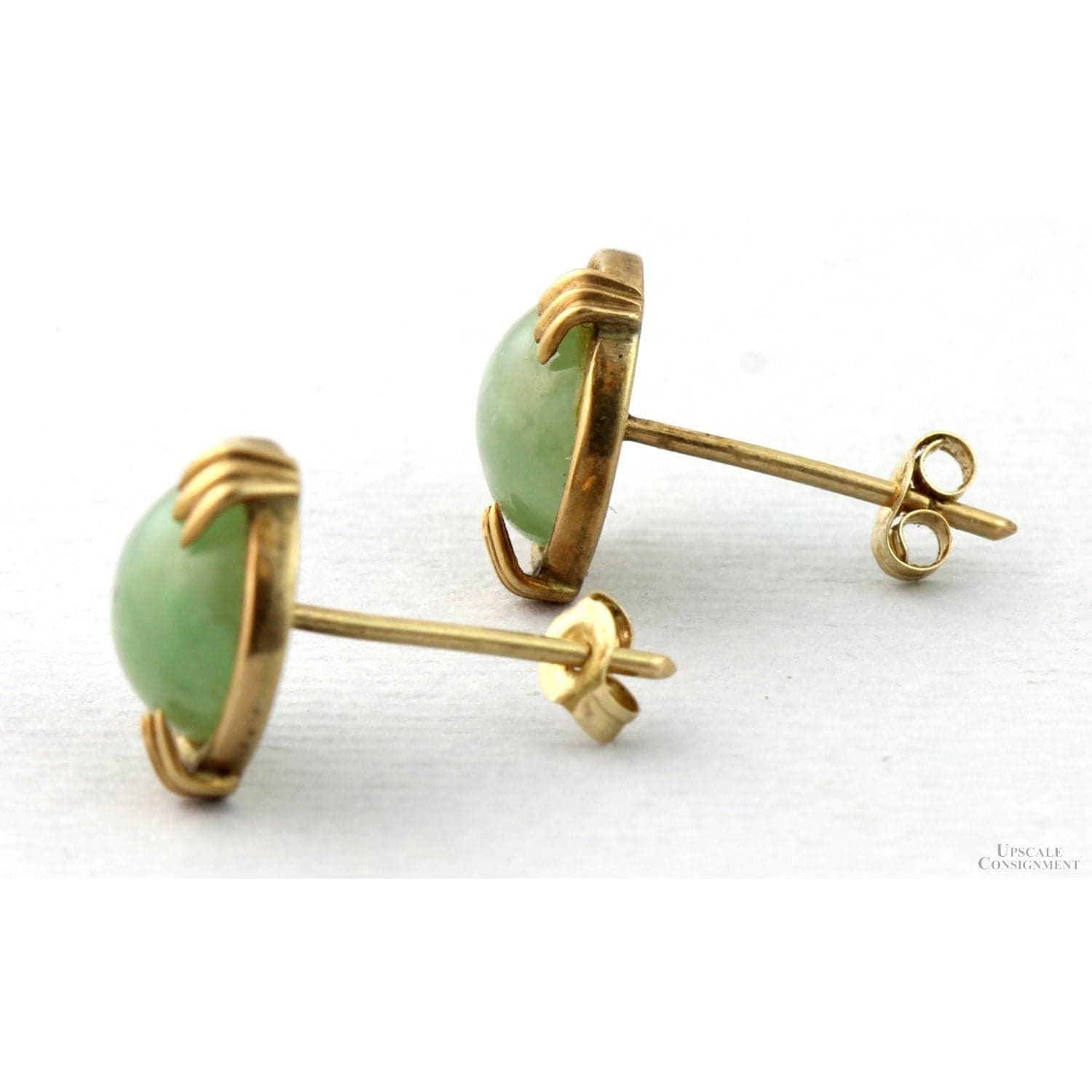 14K Yellow Gold Jadeite Jade Earrings – Natural Green Jade - 8mm Cabochons - Thumbnail 3