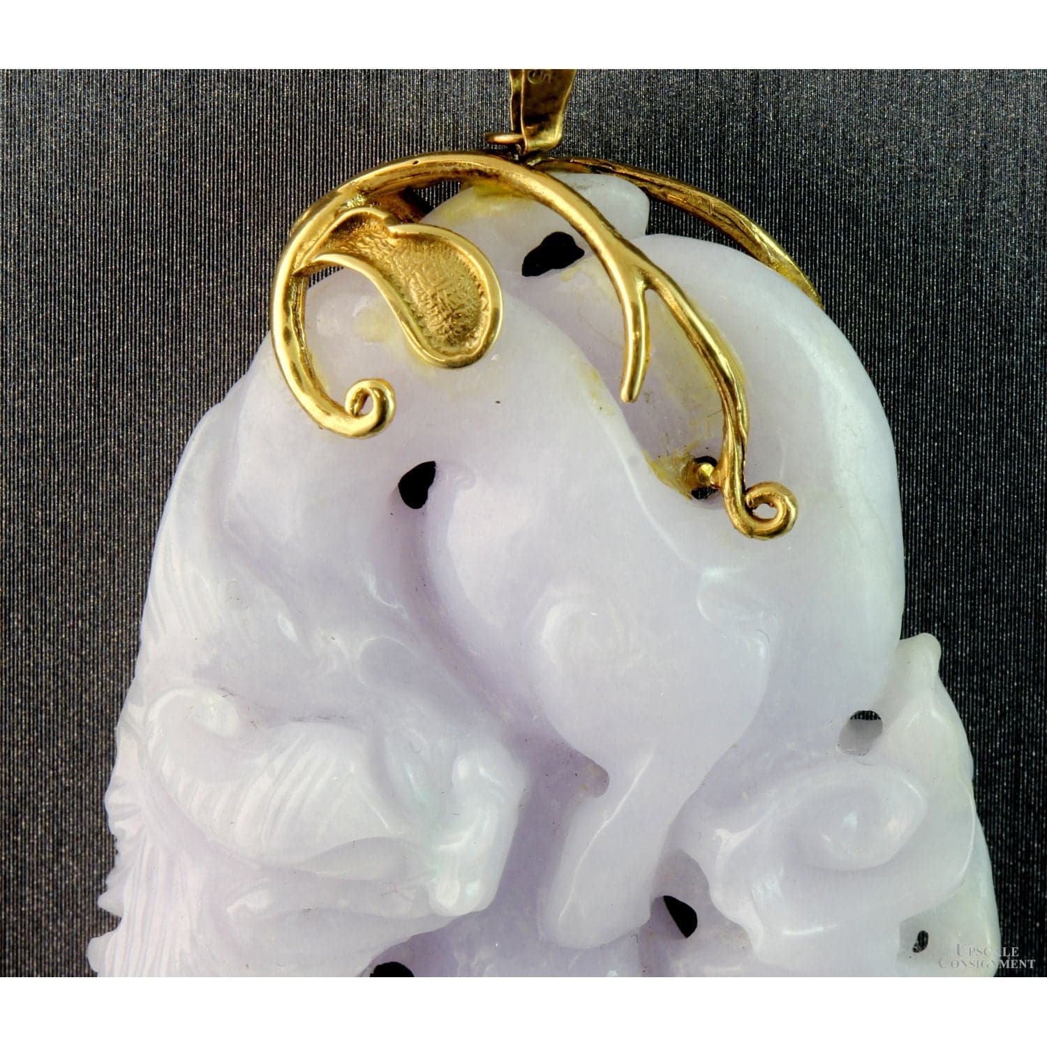 Natural Lavender Jadeite Double-Sided Carved Pendant – 14K Gold - 2.875"(L) - Thumbnail 2