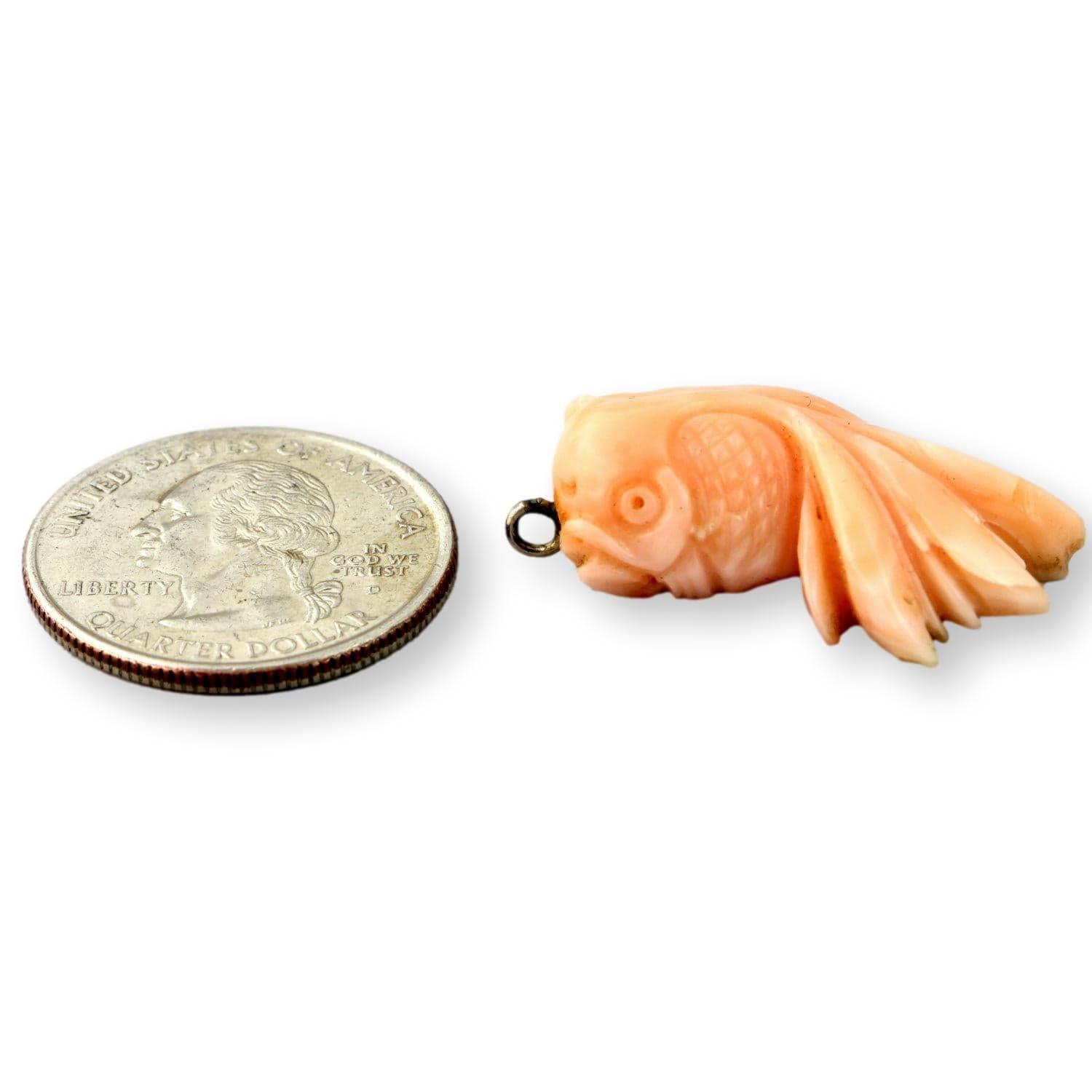 Angel Skin Coral Koi Fish Carved Pendant – Soft Blush Tones - 1.25"(l) x .75"(w) - Thumbnail 3