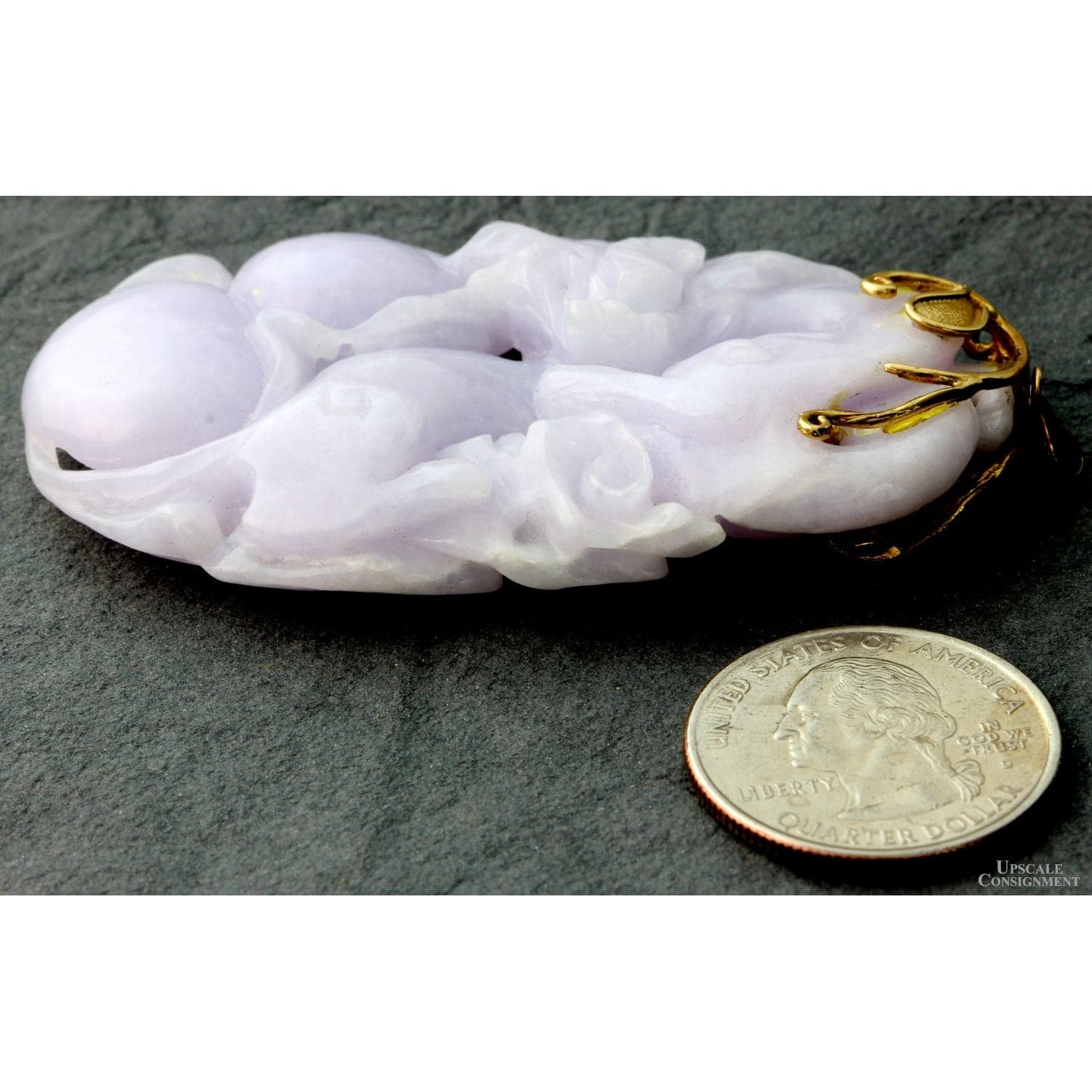 Natural Lavender Jadeite Double-Sided Carved Pendant – 14K Gold - 2.875"(L) - Thumbnail 9