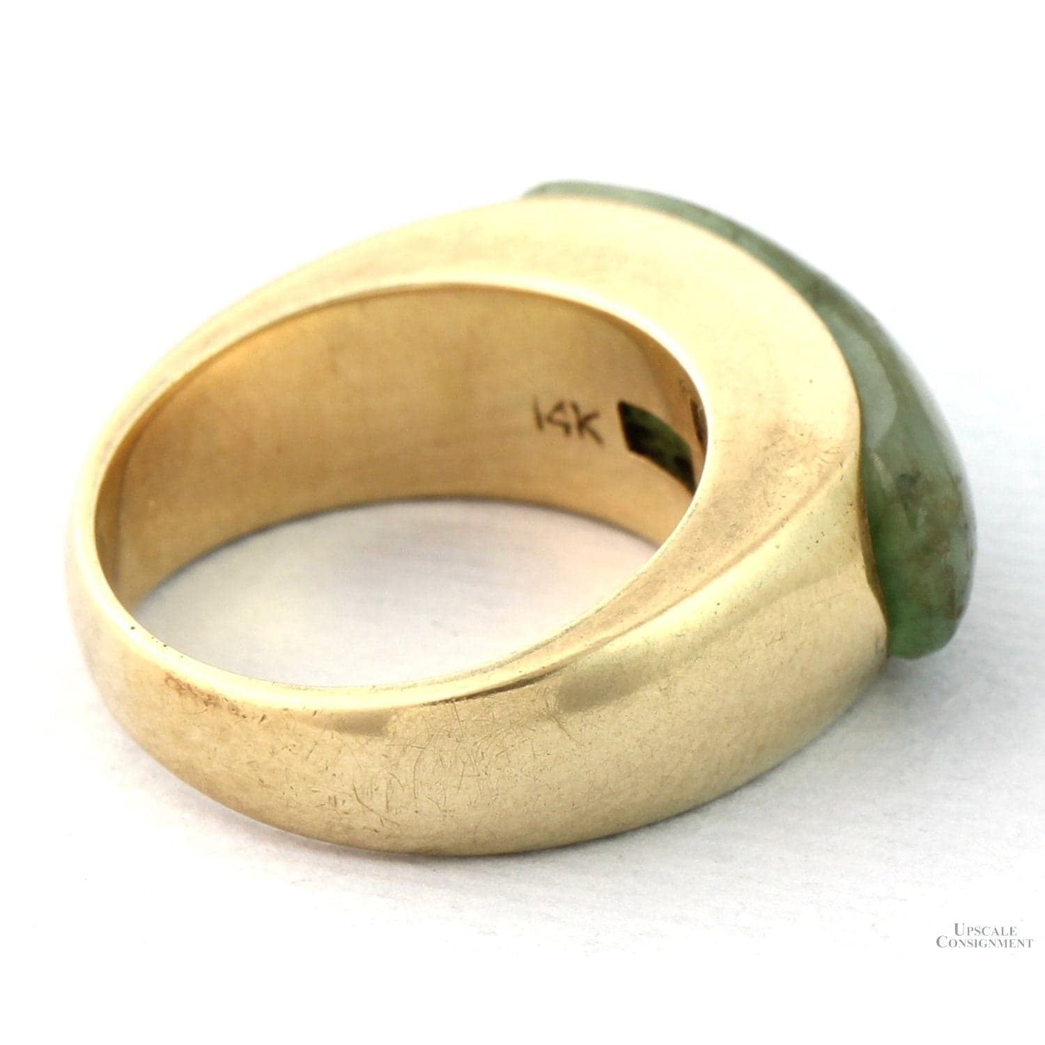14K Yellow Gold Green Jadeite Saddle Ring – Natural Jade - Size 5.25 - Thumbnail 4