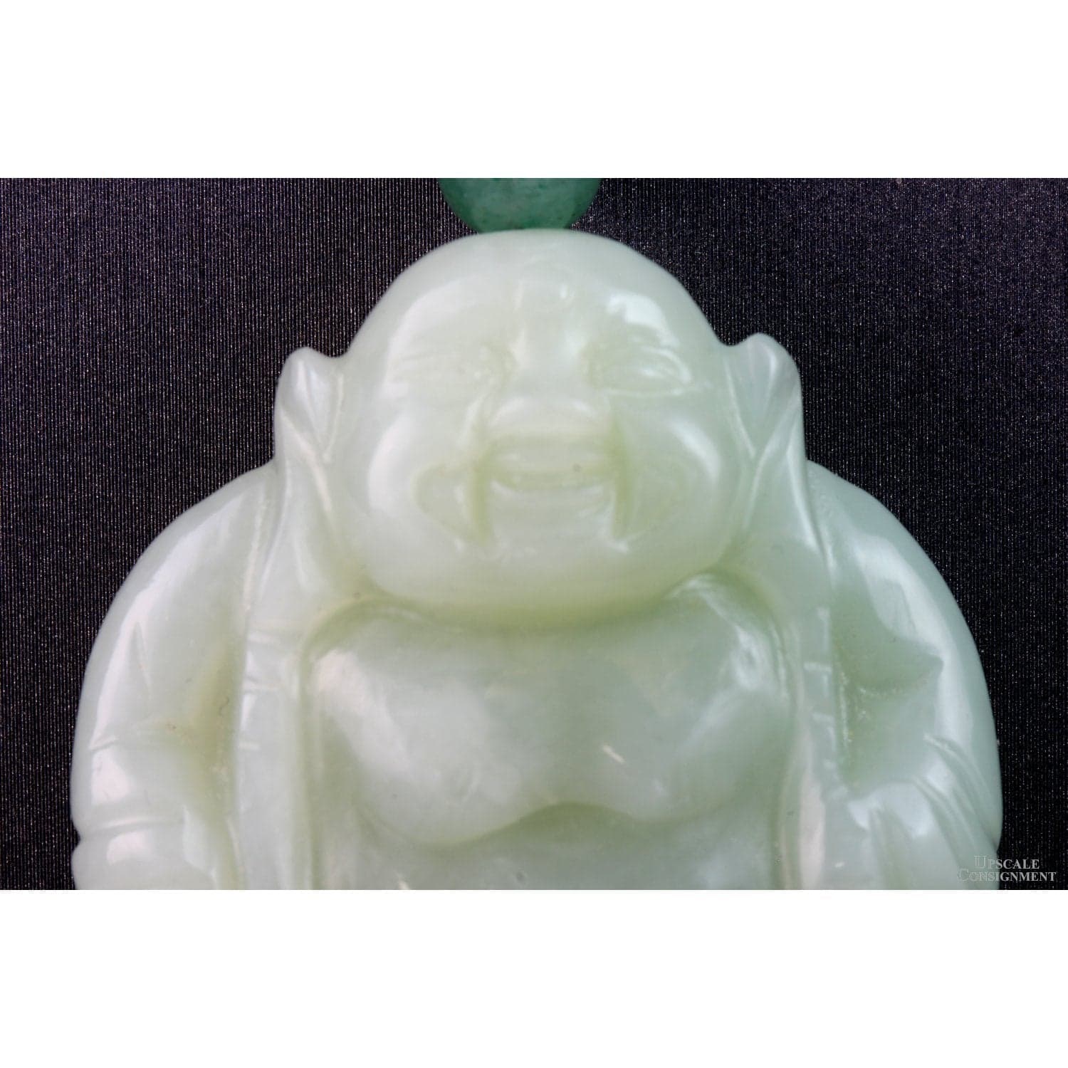 Carved Celadon Nephrite Jade Happy Buddha Pendant - 39.83G - Thumbnail 2