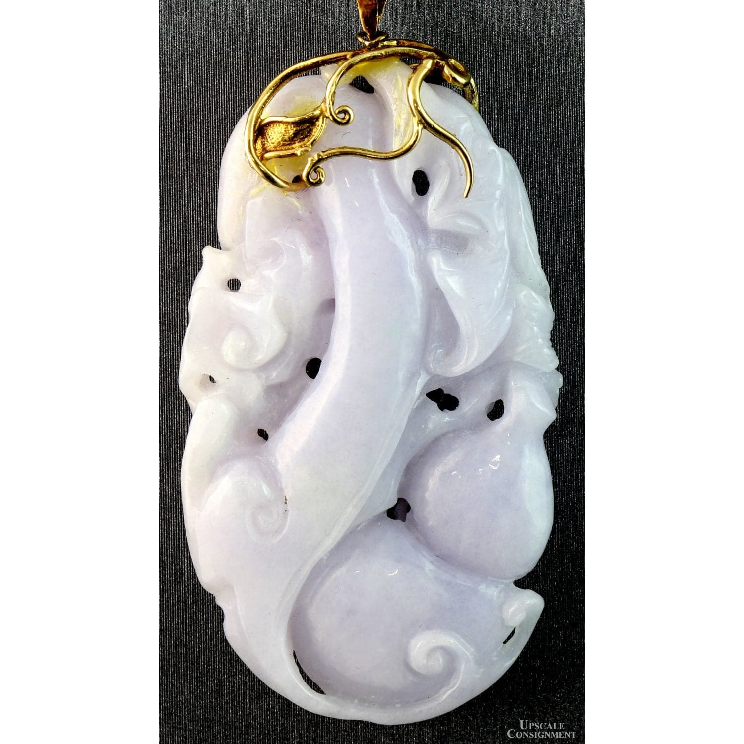 Natural Lavender Jadeite Double-Sided Carved Pendant – 14K Gold - 2.875"(L) - Thumbnail 5