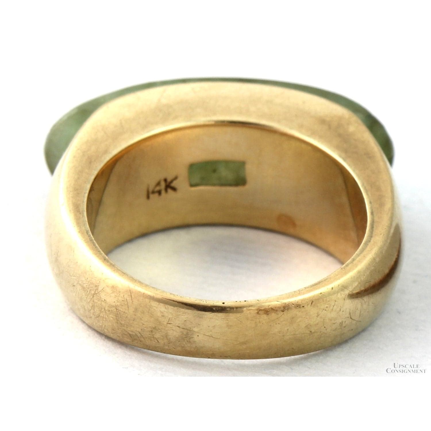 14K Yellow Gold Green Jadeite Saddle Ring – Natural Jade - Size 5.25 - Thumbnail 3