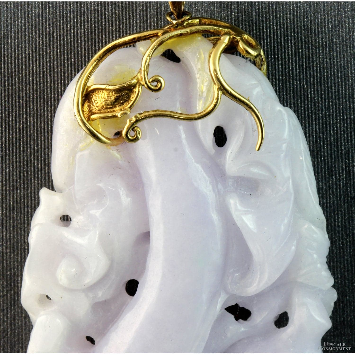Natural Lavender Jadeite Double-Sided Carved Pendant – 14K Gold - 2.875"(L) - Thumbnail 6