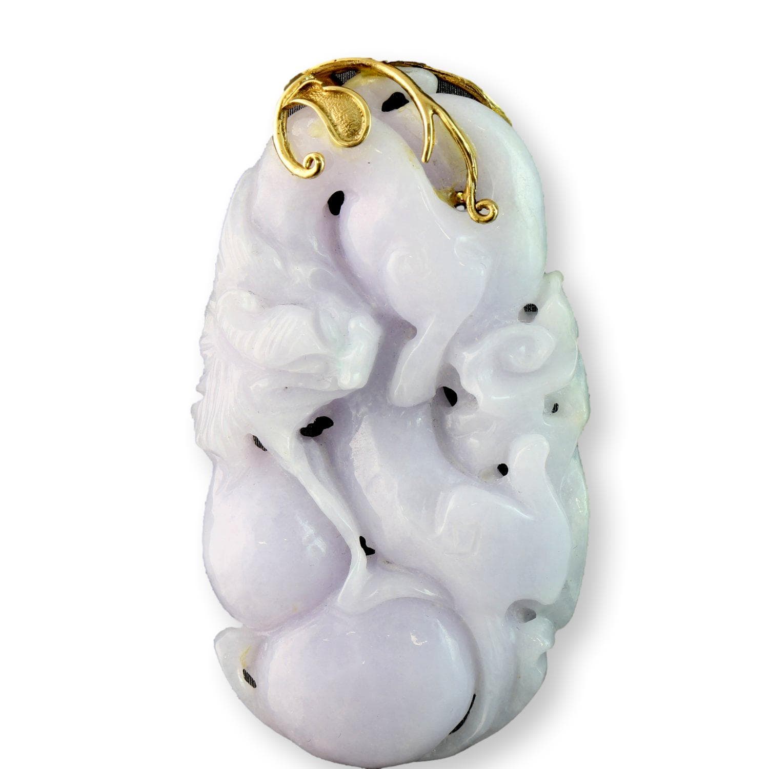Natural Lavender Jadeite Double-Sided Carved Pendant – 14K Gold - 2.875"(L) - Image 1