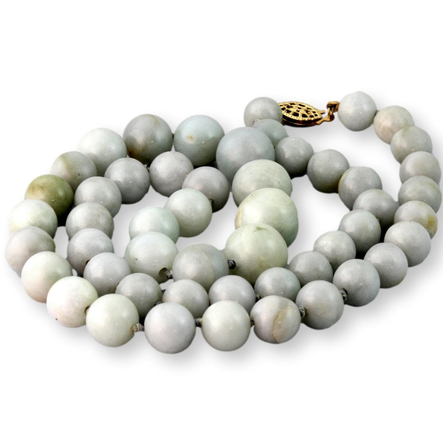 Nephrite Jade Graduated Bead Necklace with 14K Gold Filled Clasp - 23" - Thumbnail 2