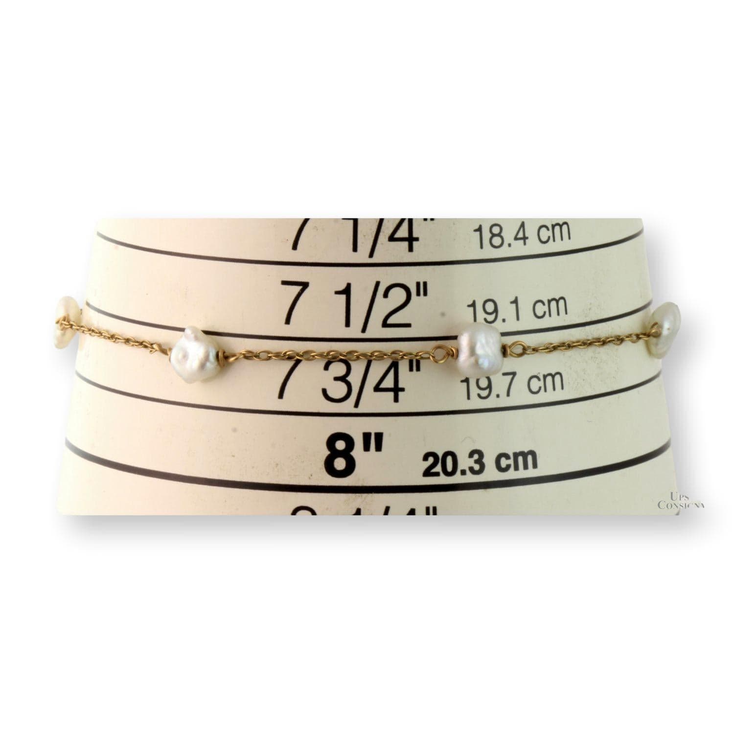 14K Gold Freshwater Pearl Station Bracelet - Baroque Pearls - 7.25" - Thumbnail 3