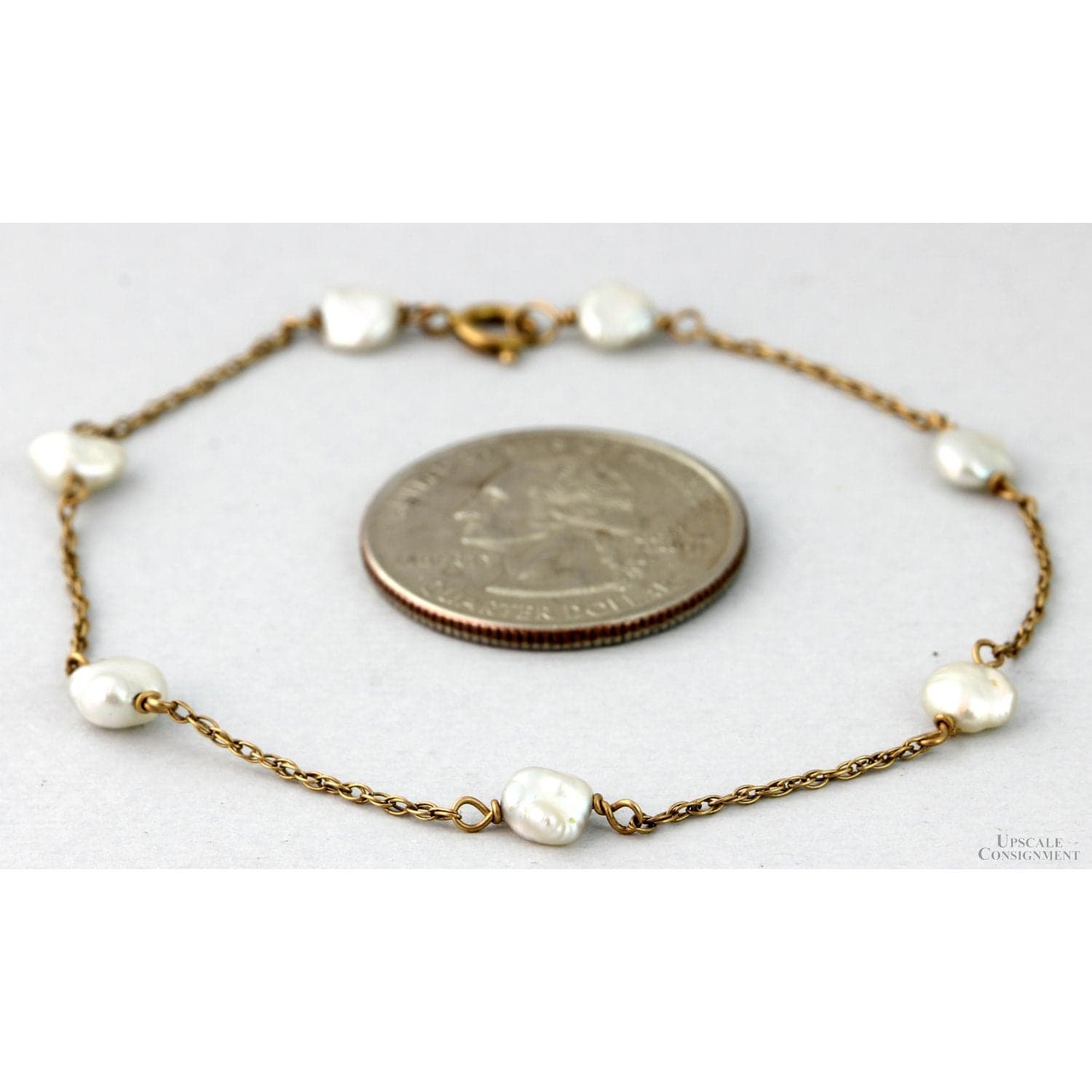 14K Gold Freshwater Pearl Station Bracelet - Baroque Pearls - 7.25" - Thumbnail 2