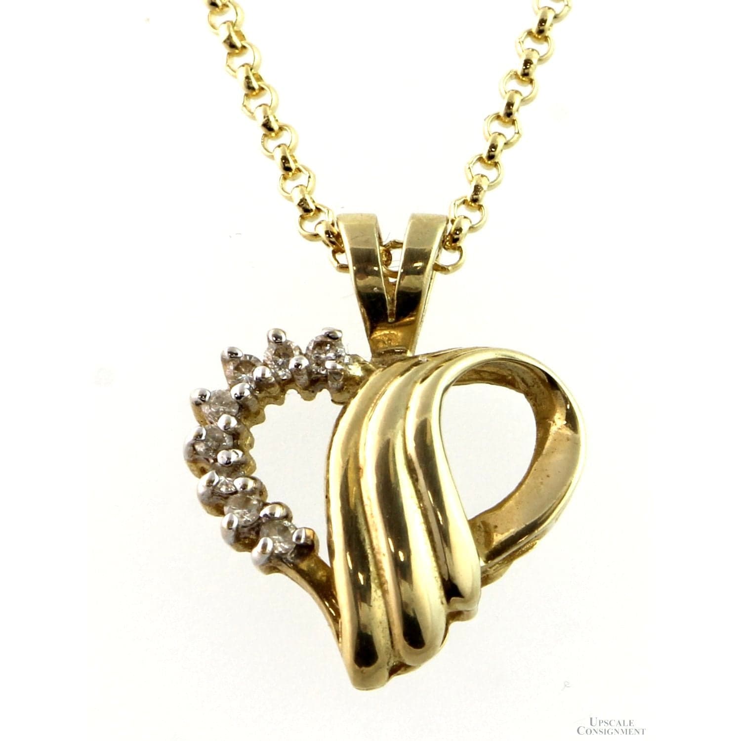 14K Gold .08ctw Diamond Open-Heart Design Pendant - Image 1