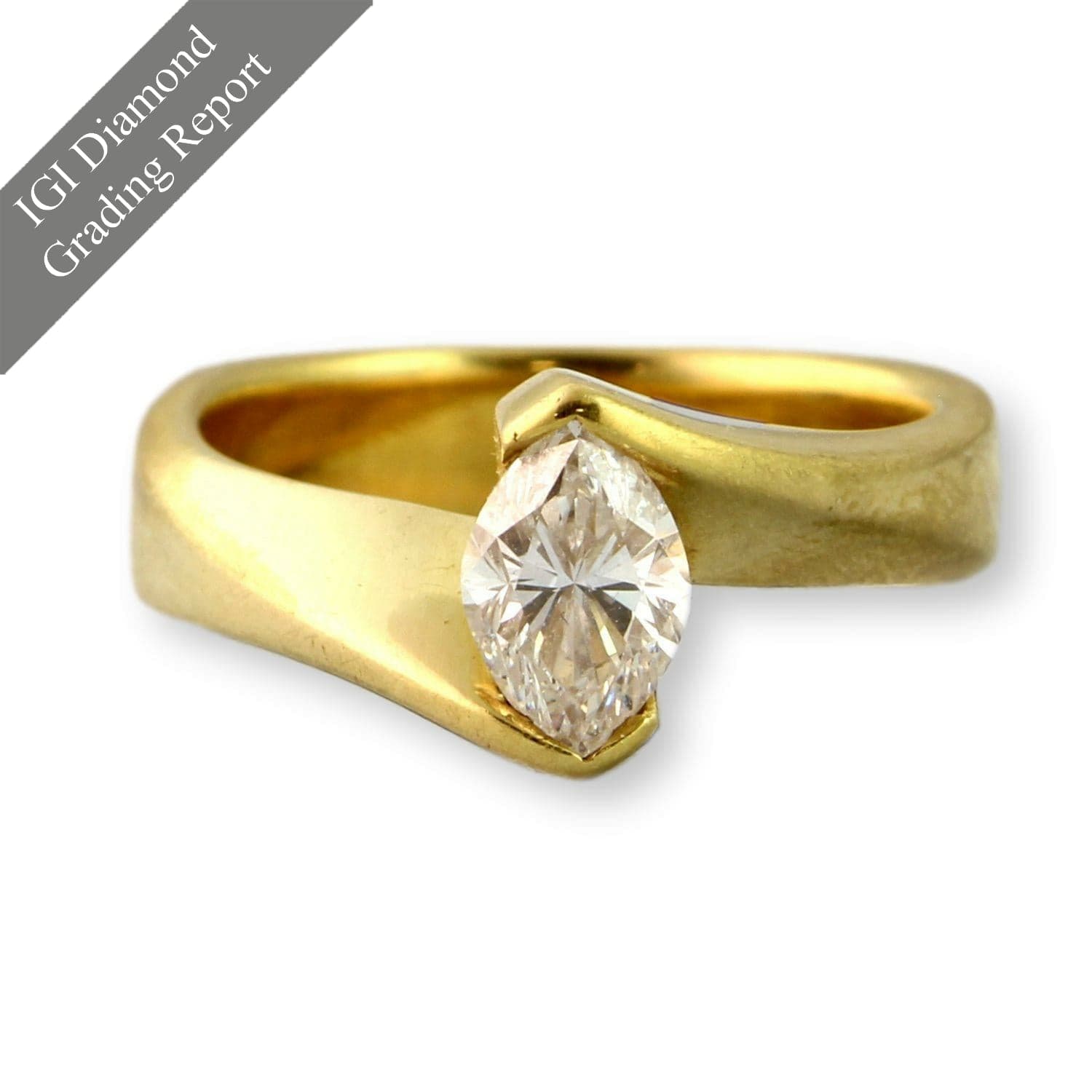 0.96ct Marquise Diamond Ring in 18K Yellow Gold – G VS2 IGI Graded, Custom Mounting - Size 6.75 - Image 1
