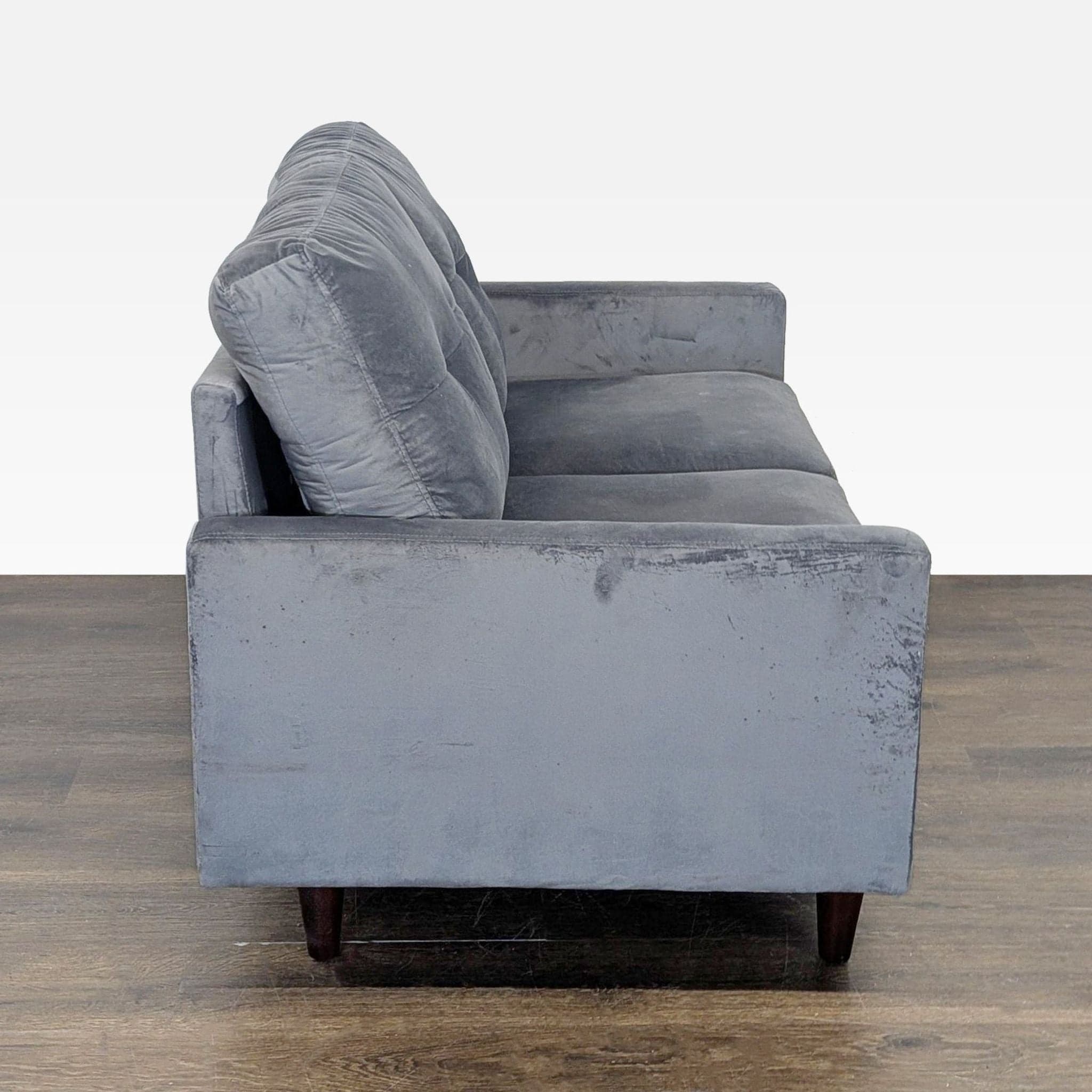Modern Gray Velvet Loveseat with Wooden Legs - Thumbnail 7