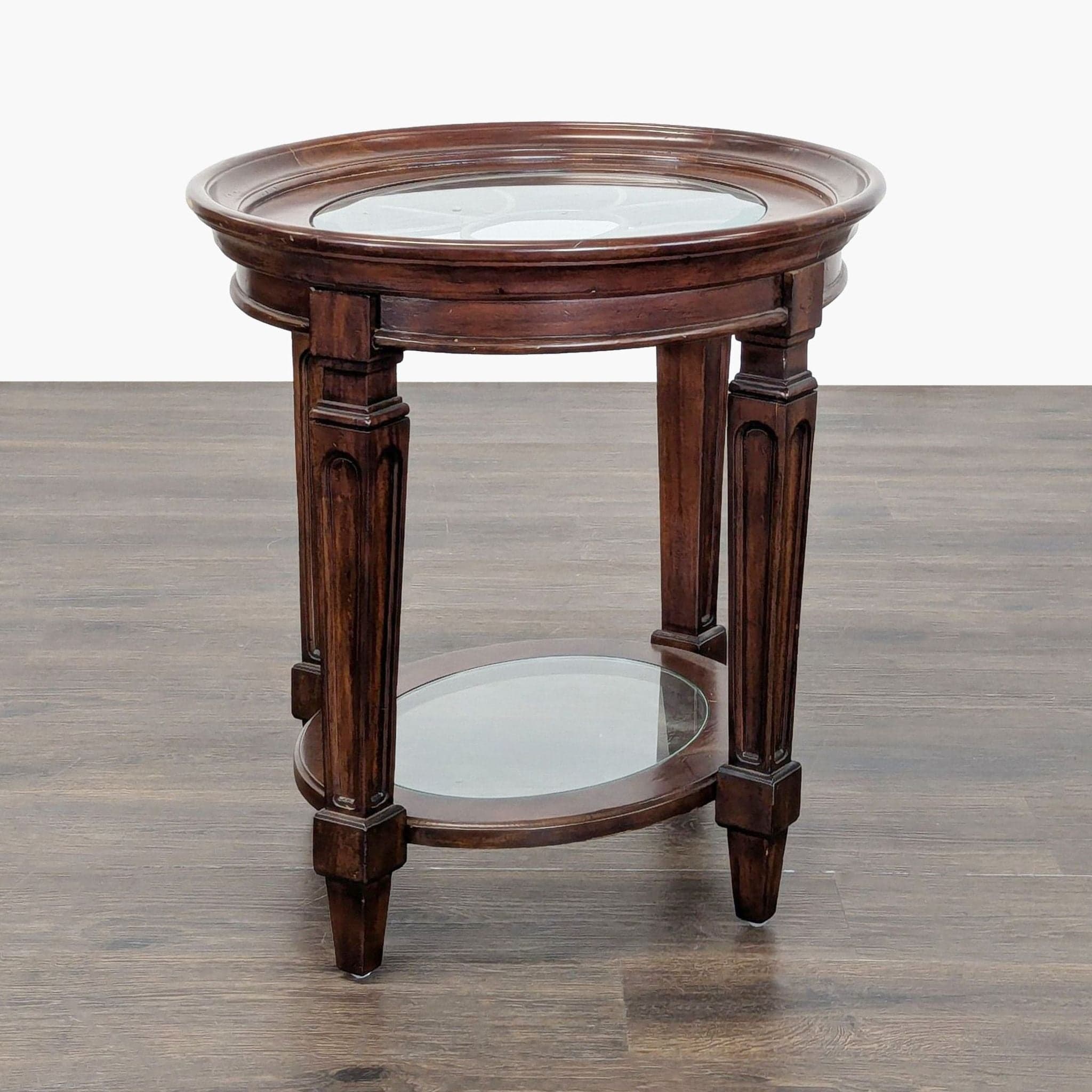 Wood End Table with Glass Insert Top and Shelf - Image 1