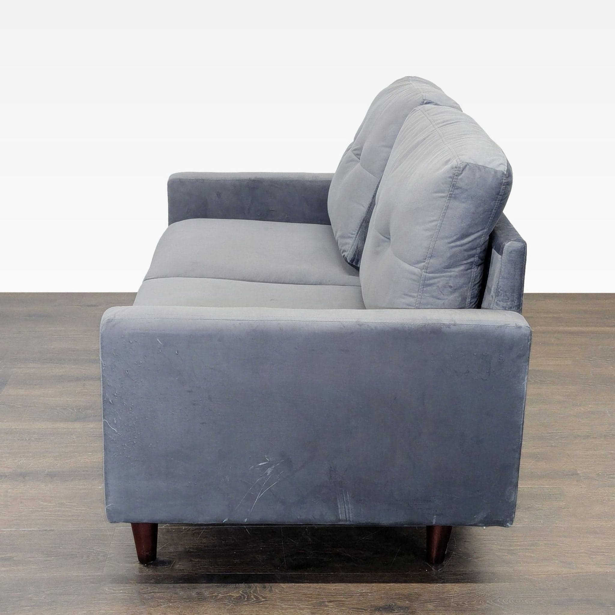 Modern Gray Velvet Loveseat with Wooden Legs - Thumbnail 8