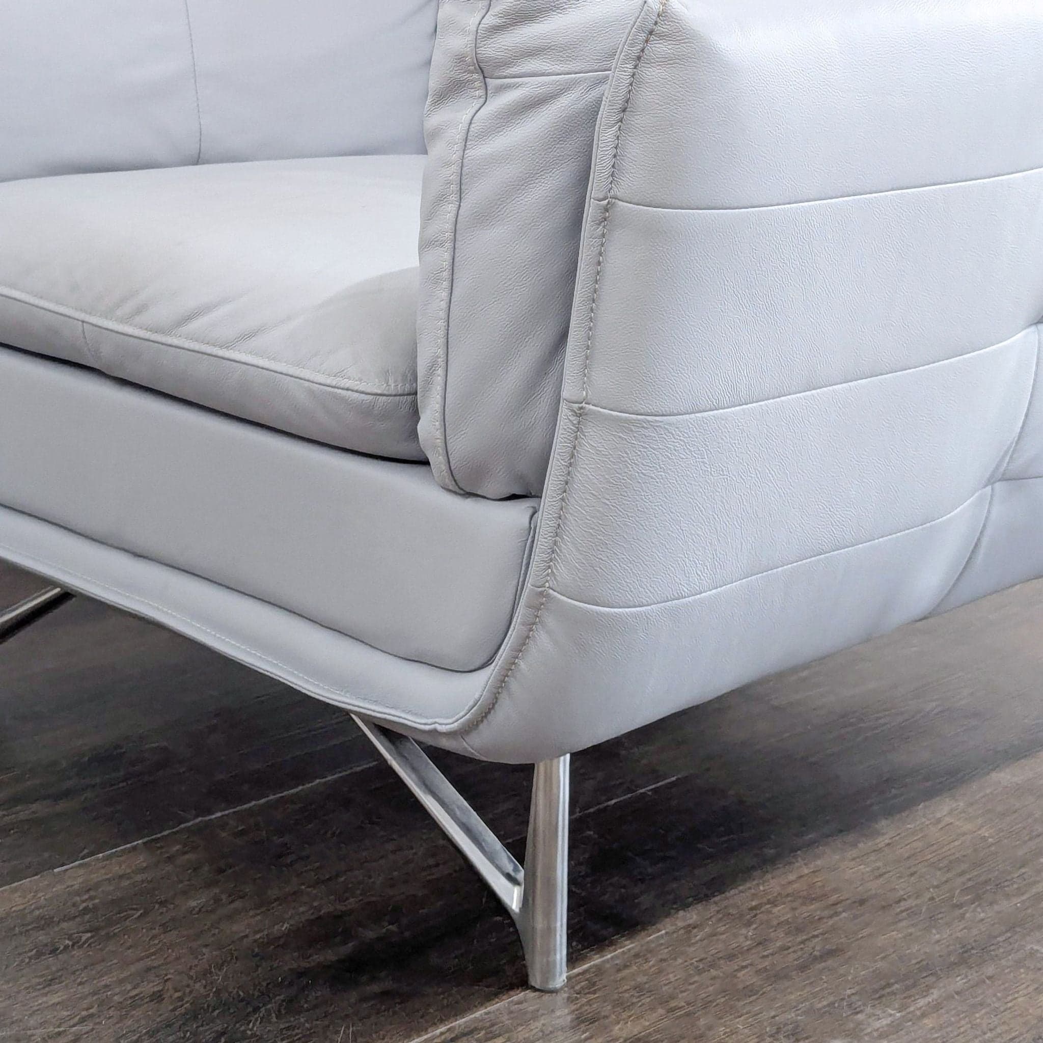 Modern Light Gray Leather Lounge Chair with Metal Base - Thumbnail 4