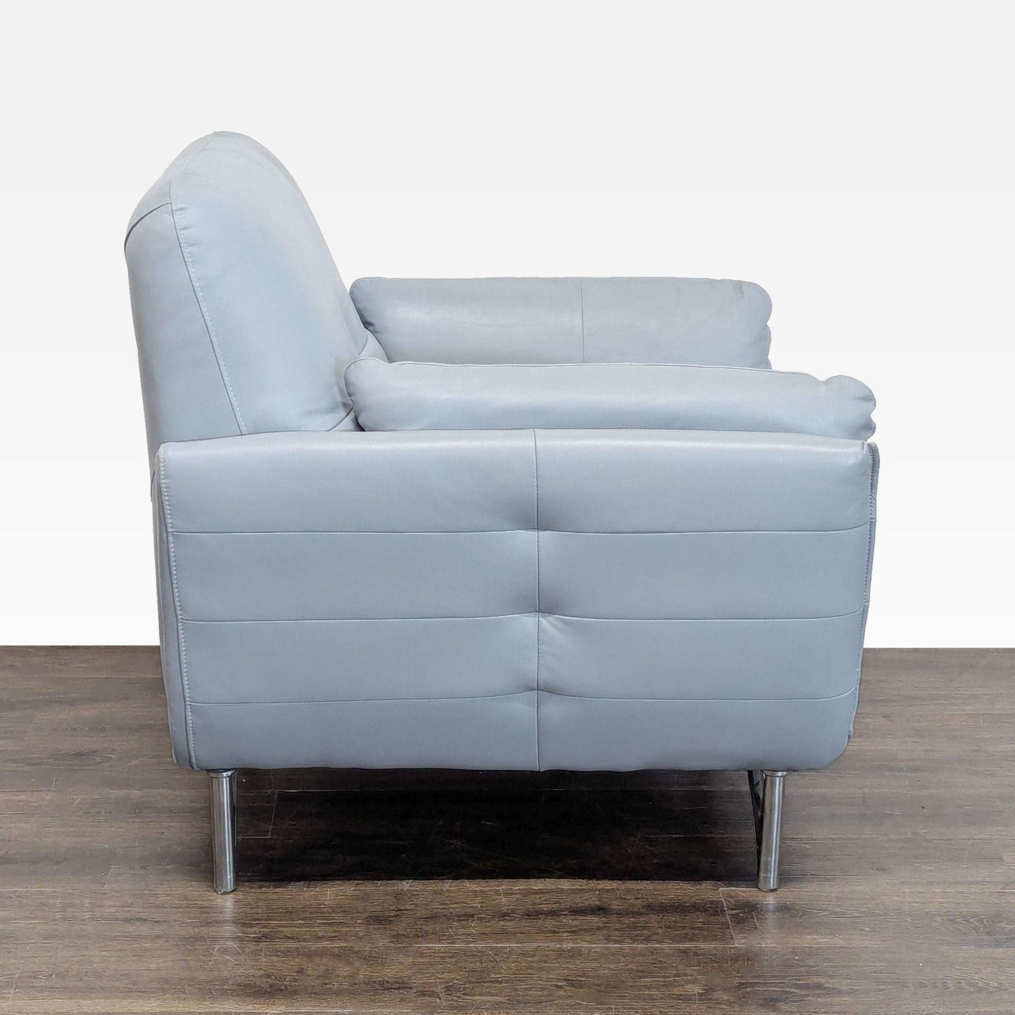 Modern Light Gray Leather Lounge Chair with Metal Base - Thumbnail 5