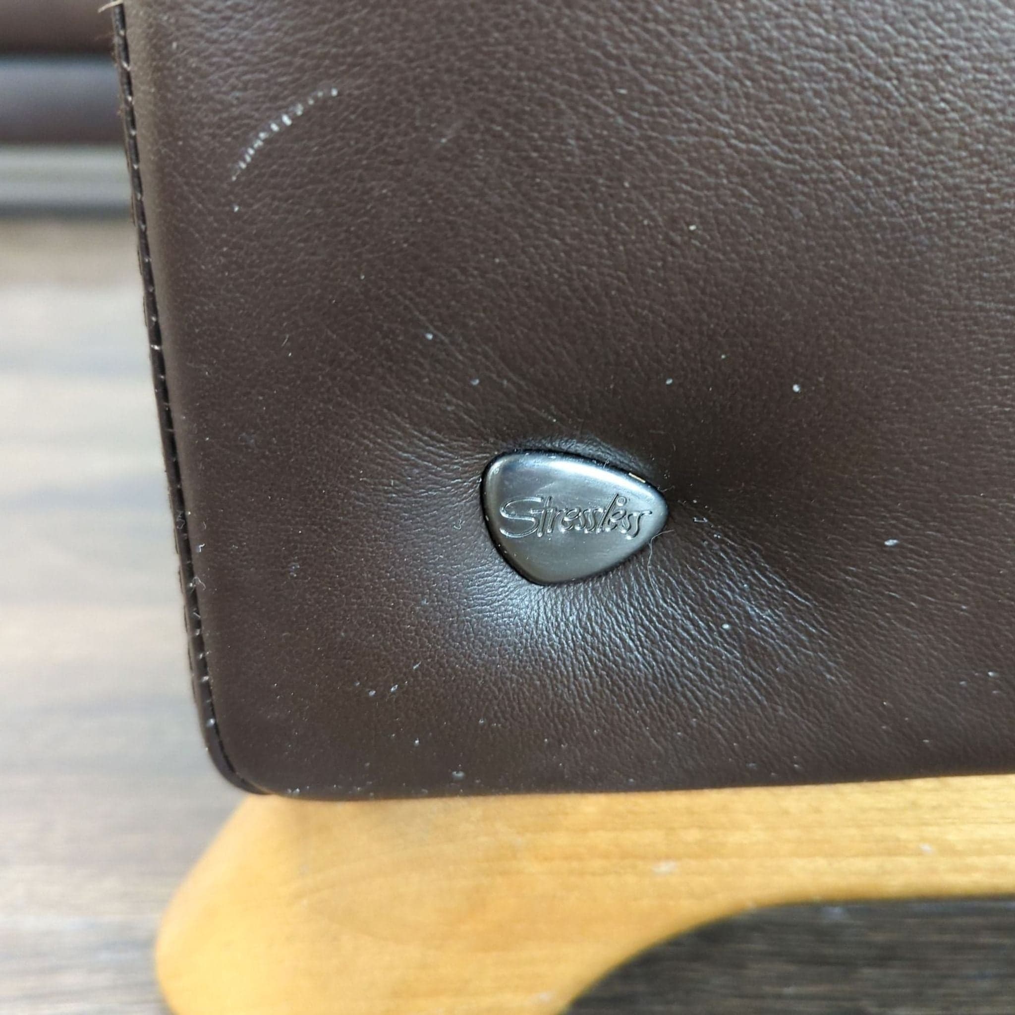 Stressless Brown Leather Sectional Sofa with Wood Legs - Thumbnail 3