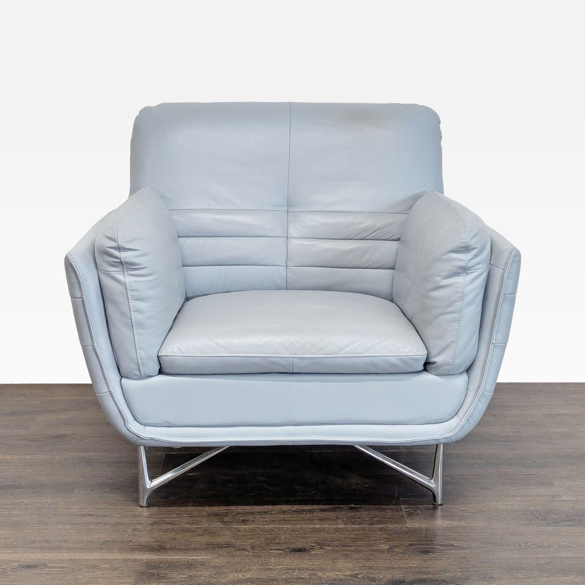Modern Light Gray Leather Lounge Chair with Metal Base - Image 1