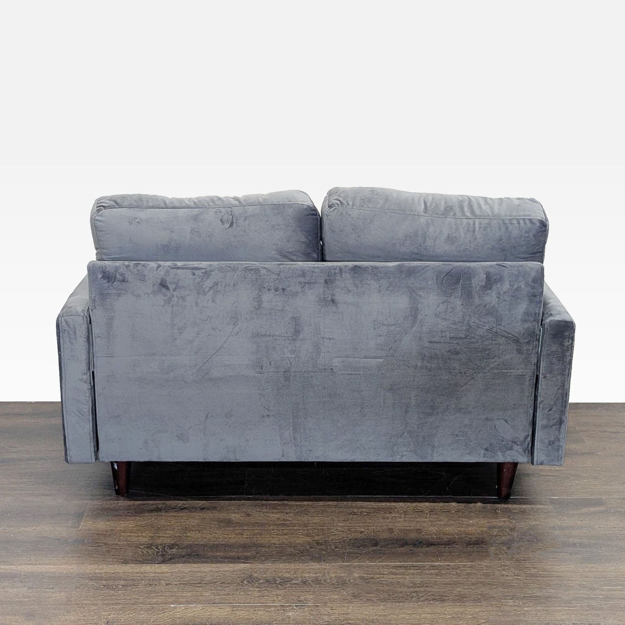 Modern Gray Velvet Loveseat with Wooden Legs - Thumbnail 3