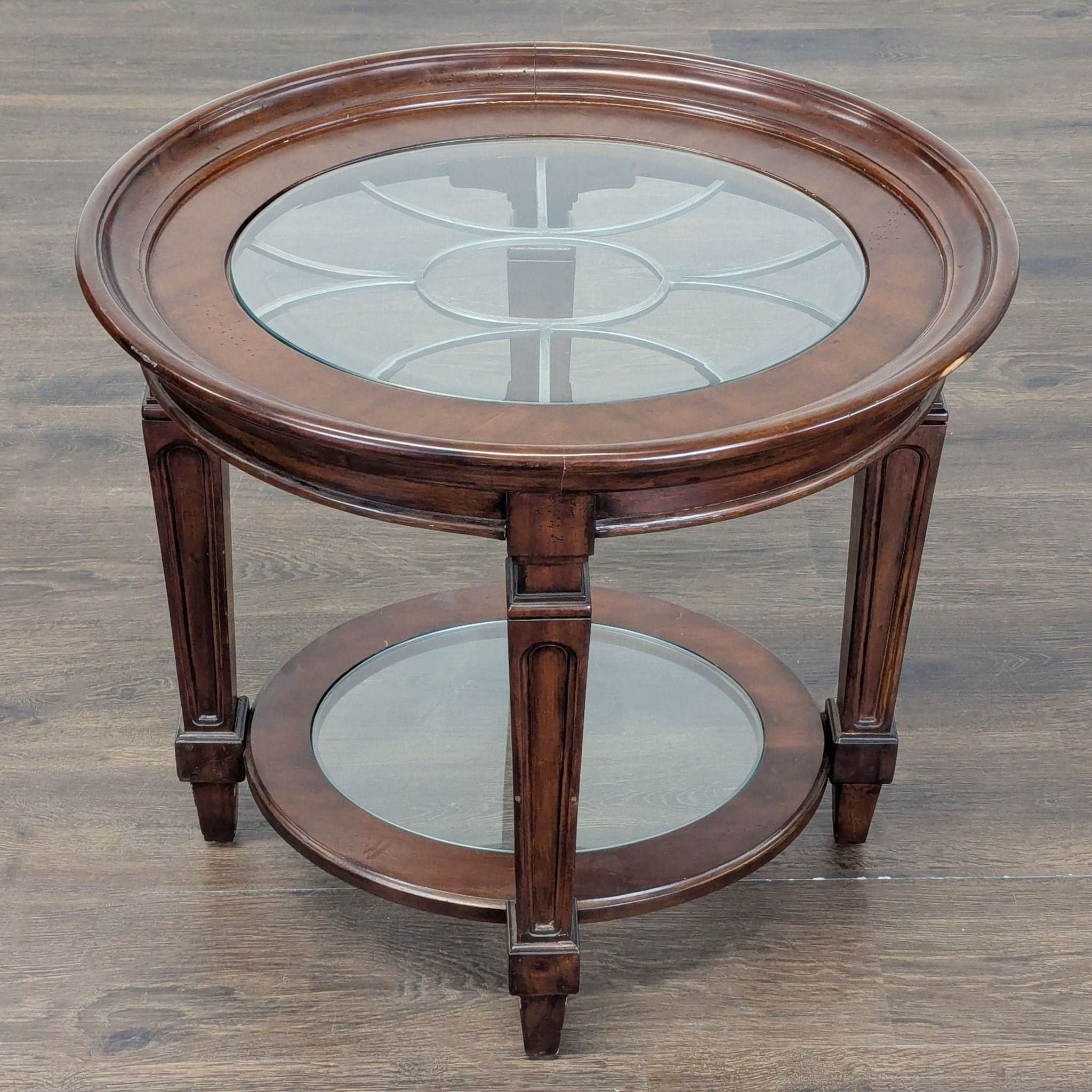Wood End Table with Glass Insert Top and Shelf - Thumbnail 3